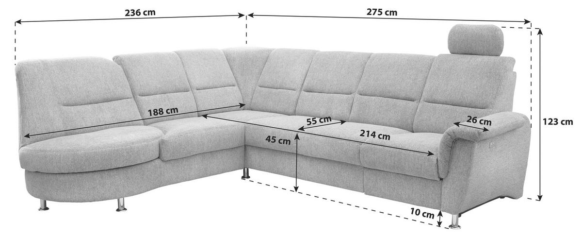 Ecksofa Mit Relaxfunktion Parole Silberfarben Chenille - Chromfarben/Silberfarben, MODERN, Textil (236/275cm) - Livetastic