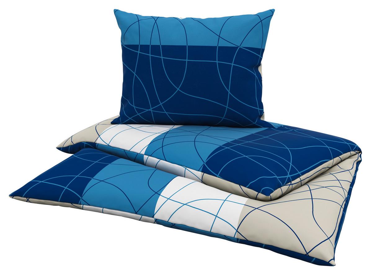 Cretonne Bettwäsche 140x200 cm Julia Baumwolle Blau/Weiß/Grau - Blau/Weiß, MODERN, Textil - Luca Bessoni