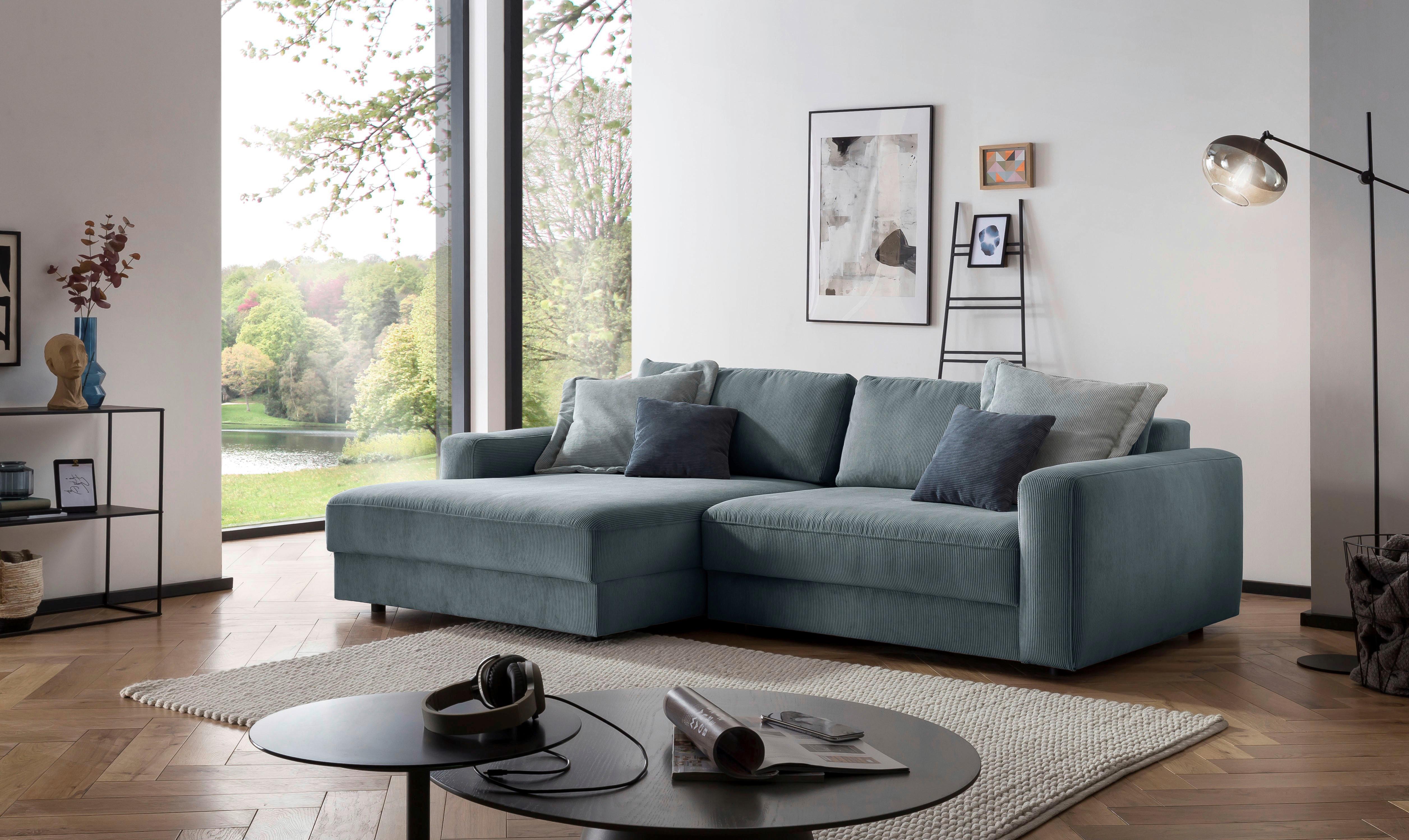 Ecksofa Bourbon - Blaugrau/Schwarz, MODERN, Textil (176/250cm) - Trendmanufaktur