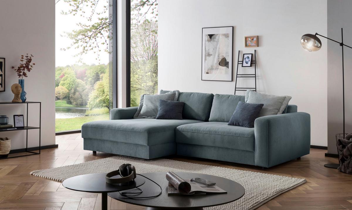 Ecksofa Bourbon - Blaugrau/Schwarz, MODERN, Textil (176/250cm) - Trendmanufaktur