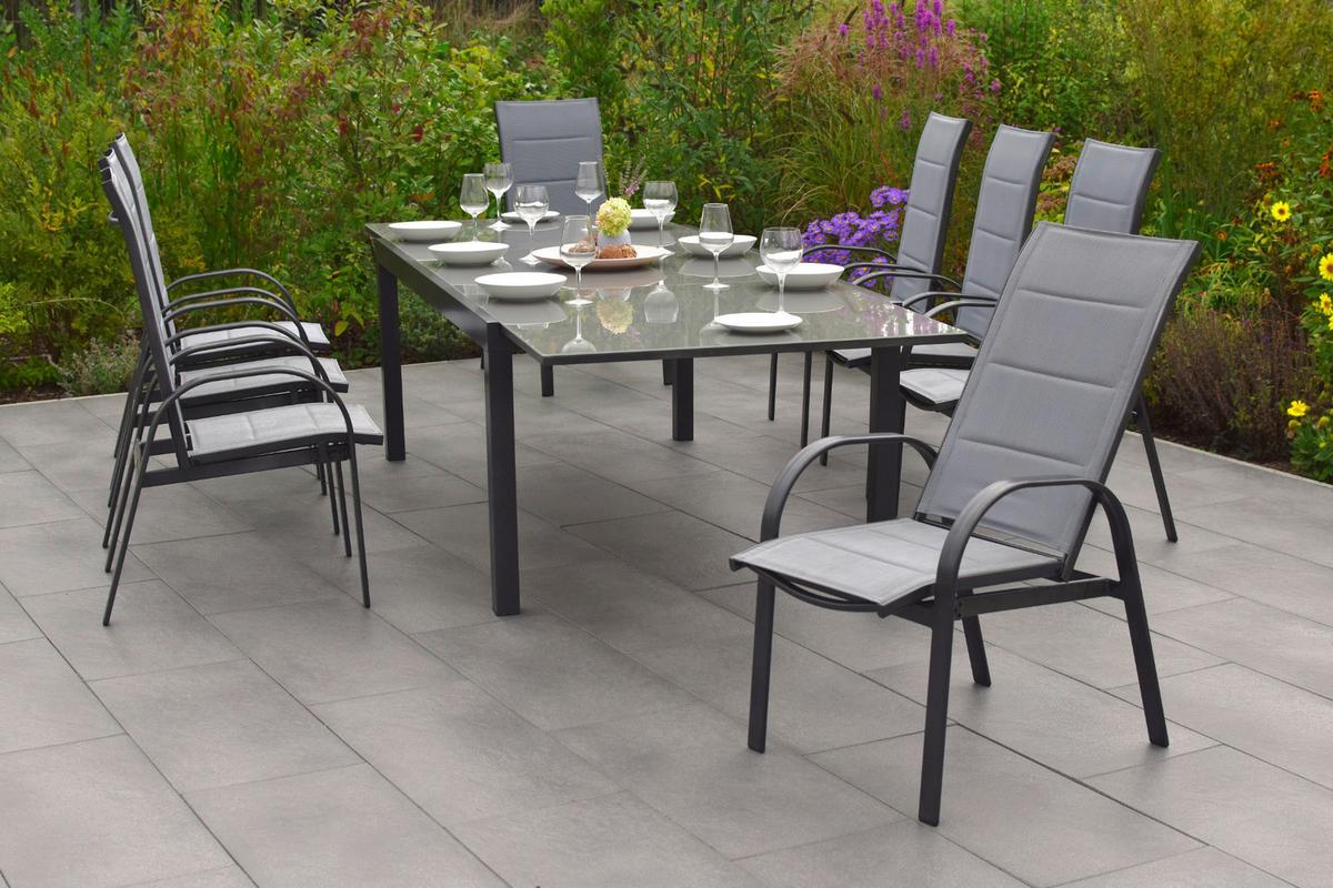 Gartenset Marini - Graphitfarben/Grau, MODERN, Glas/Textil - Gardenson