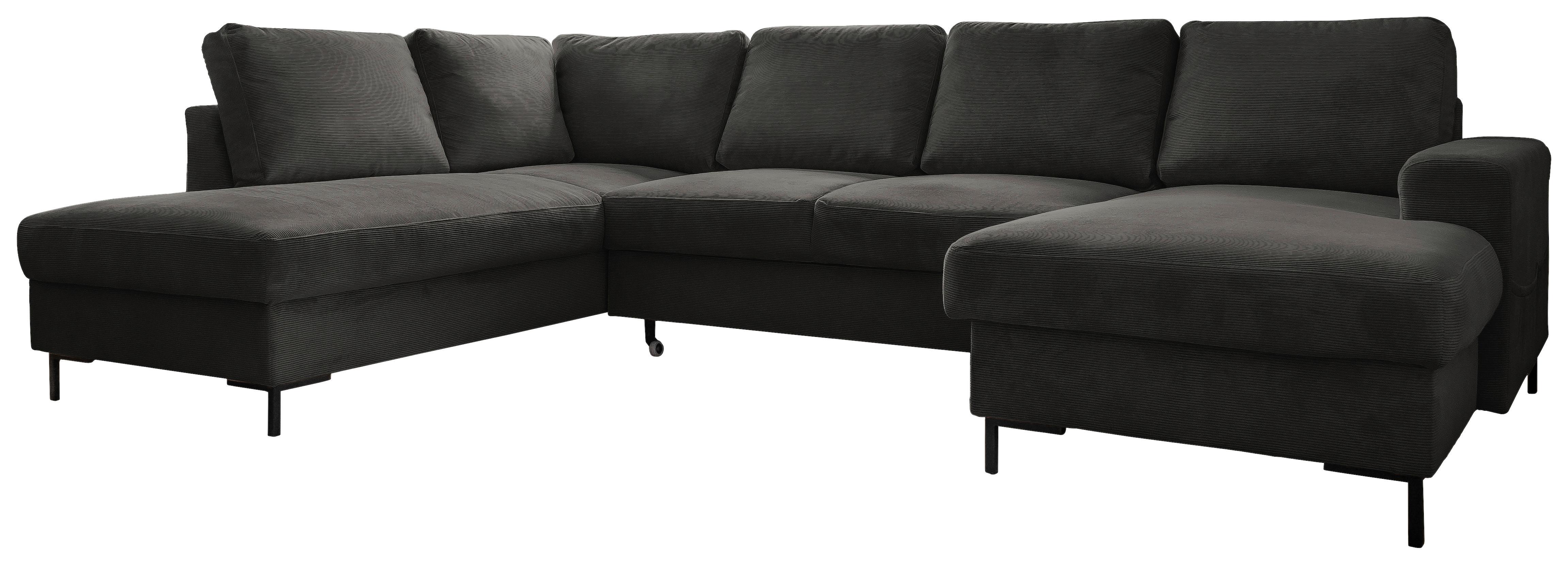 Sedačka LEONIE U, ľavá, sivý menčester - čierna/sivá, Design, kov/drevo (197/303/148cm)