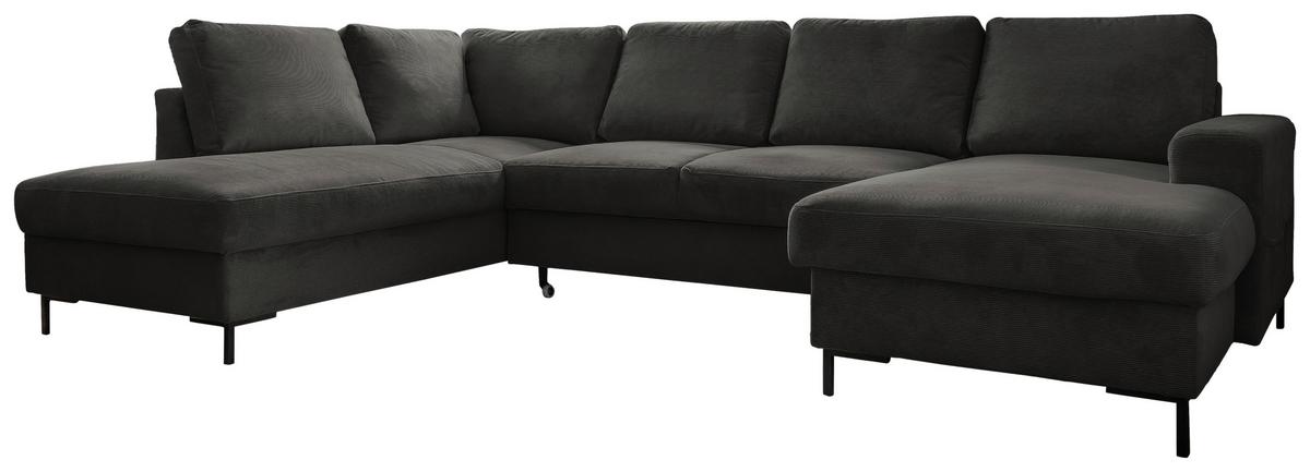 Sedačka LEONIE U, ľavá, sivý menčester - čierna/sivá, Design, kov/drevo (197/303/148cm)