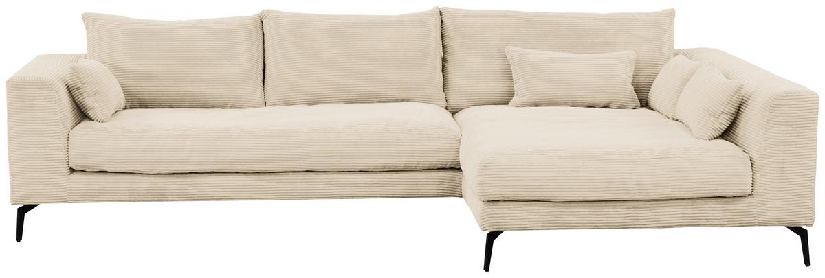 Ecksofa Berlin Cord Creme 313x172 cm - Creme/Schwarz, Design, Textil (313/172cm) - Livetastic
