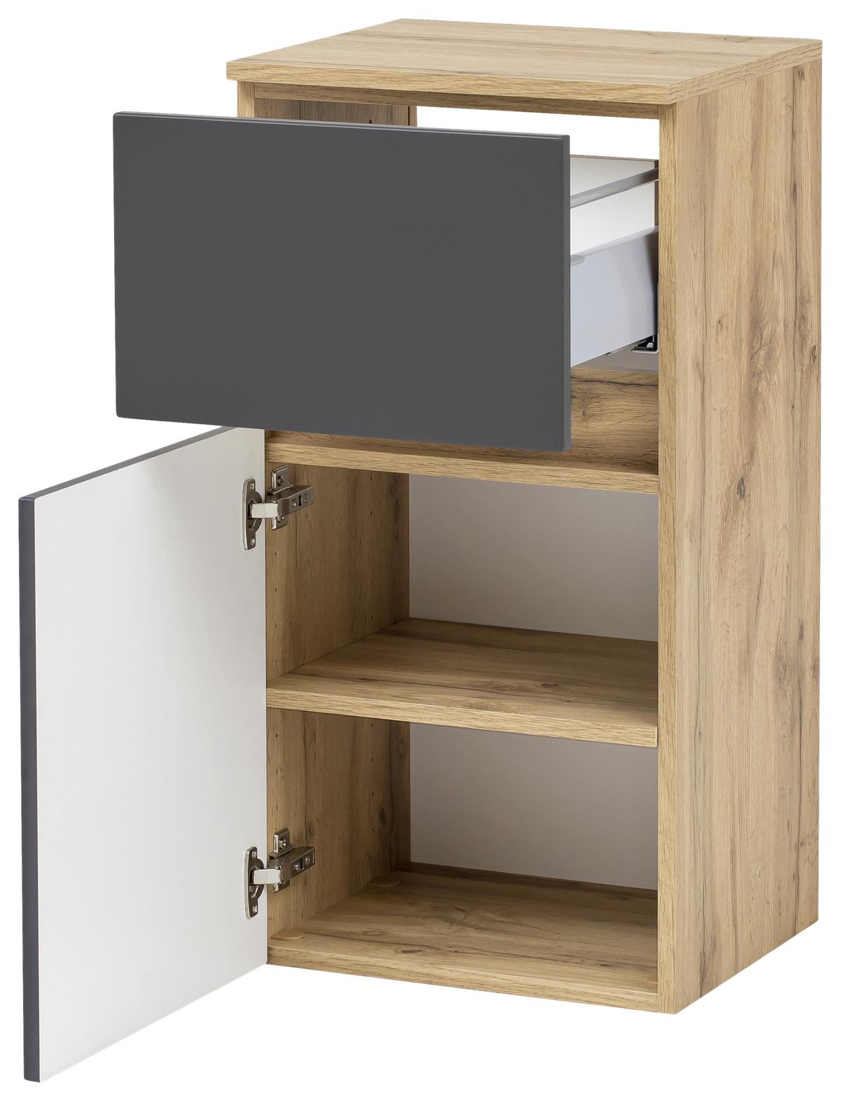 Unterschrank Kopenhagen B: 40 cm Grau/Eiche Dekor - Eichefarben/Silberfarben, KONVENTIONELL, Holzwerkstoff (40/79/35cm) - Held