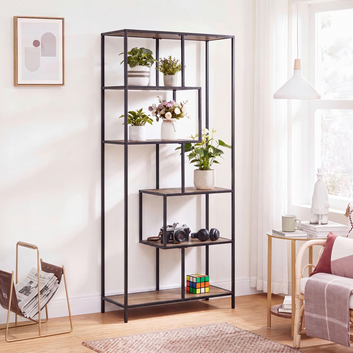 DELIACA STENA LILLI - čierna/farba duba, Modern, kov/kompozitné drevo (77/185/33cm)