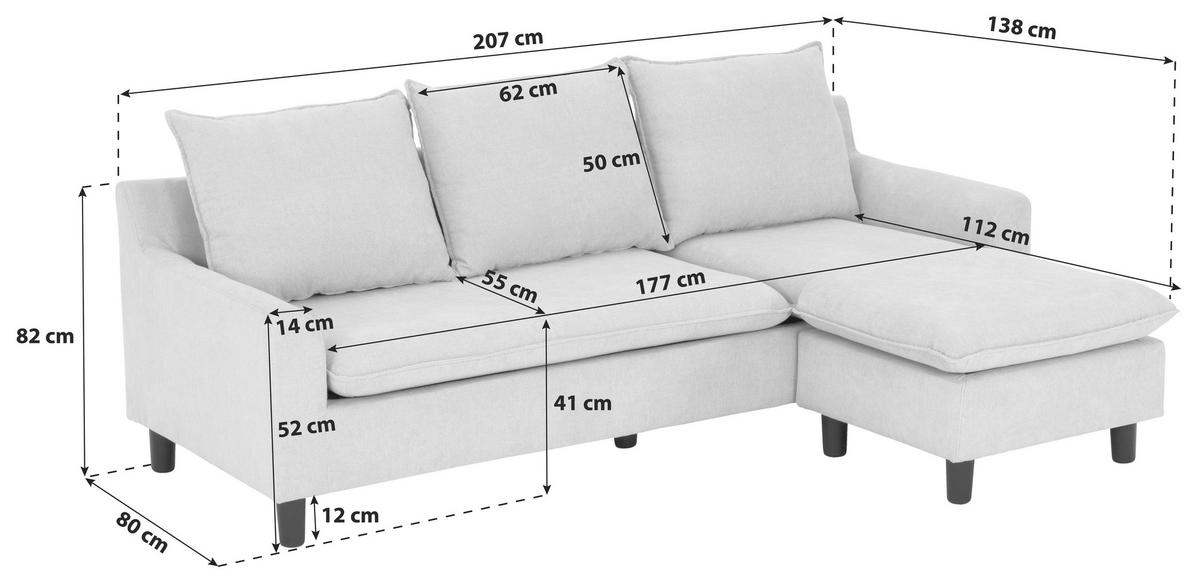 Ecksofa Milly - Beige/Schwarz, MODERN, Textil (207/138cm) - P & B