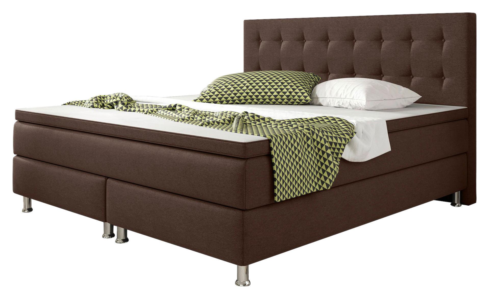 Boxspringbett mit Topper Kingsize 180x210 Köln - Silberfarben/Braun, KONVENTIONELL, Textil (180/115/210cm) - MID.YOU
