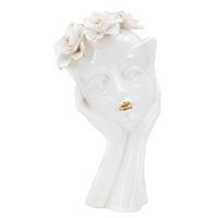 Vase Woman Mask Weiß, Goldfarben B: 16,5 Cm - Goldfarben/Weiß, Basics, Keramik (16,5/27,3/14cm)