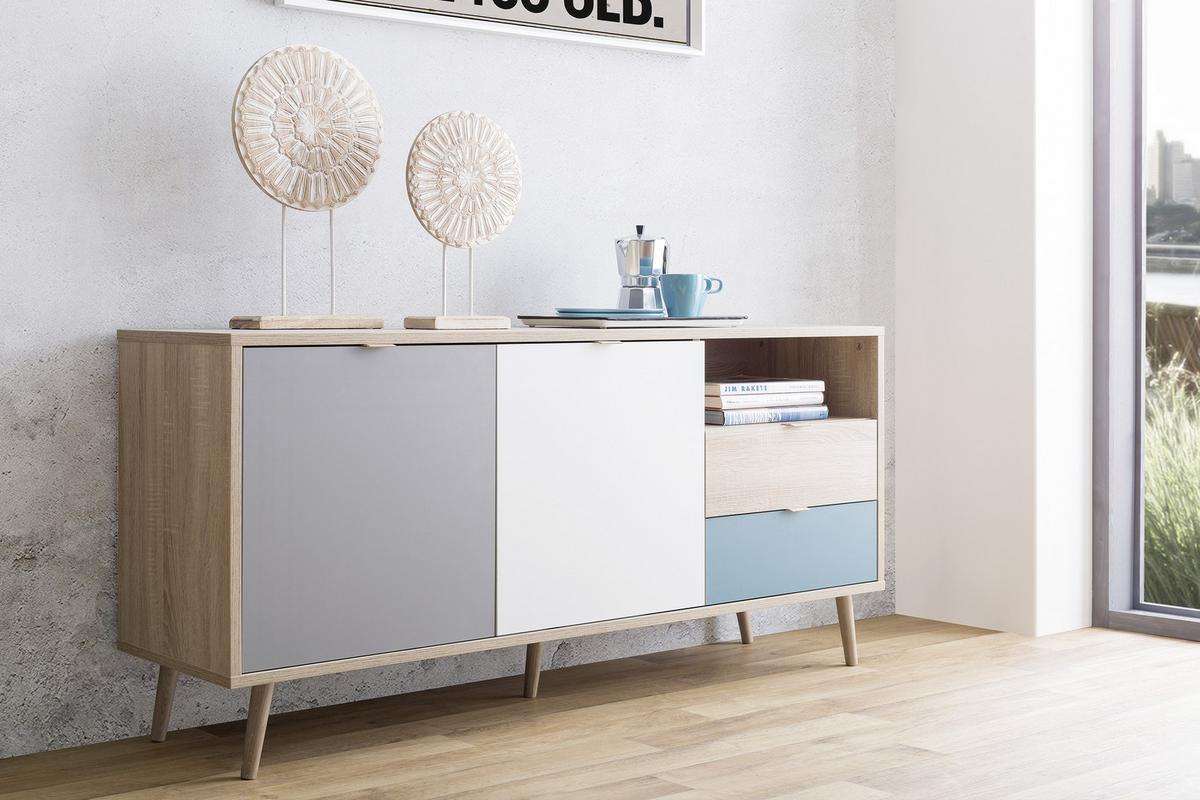 Sideboard Dekor 150 Cm Cuba 51 Trend Grau/weiß/petrol/eiche - Eichefarben/Petrol, Trend, Holzwerkstoff (150/68/40cm) - MID.YOU