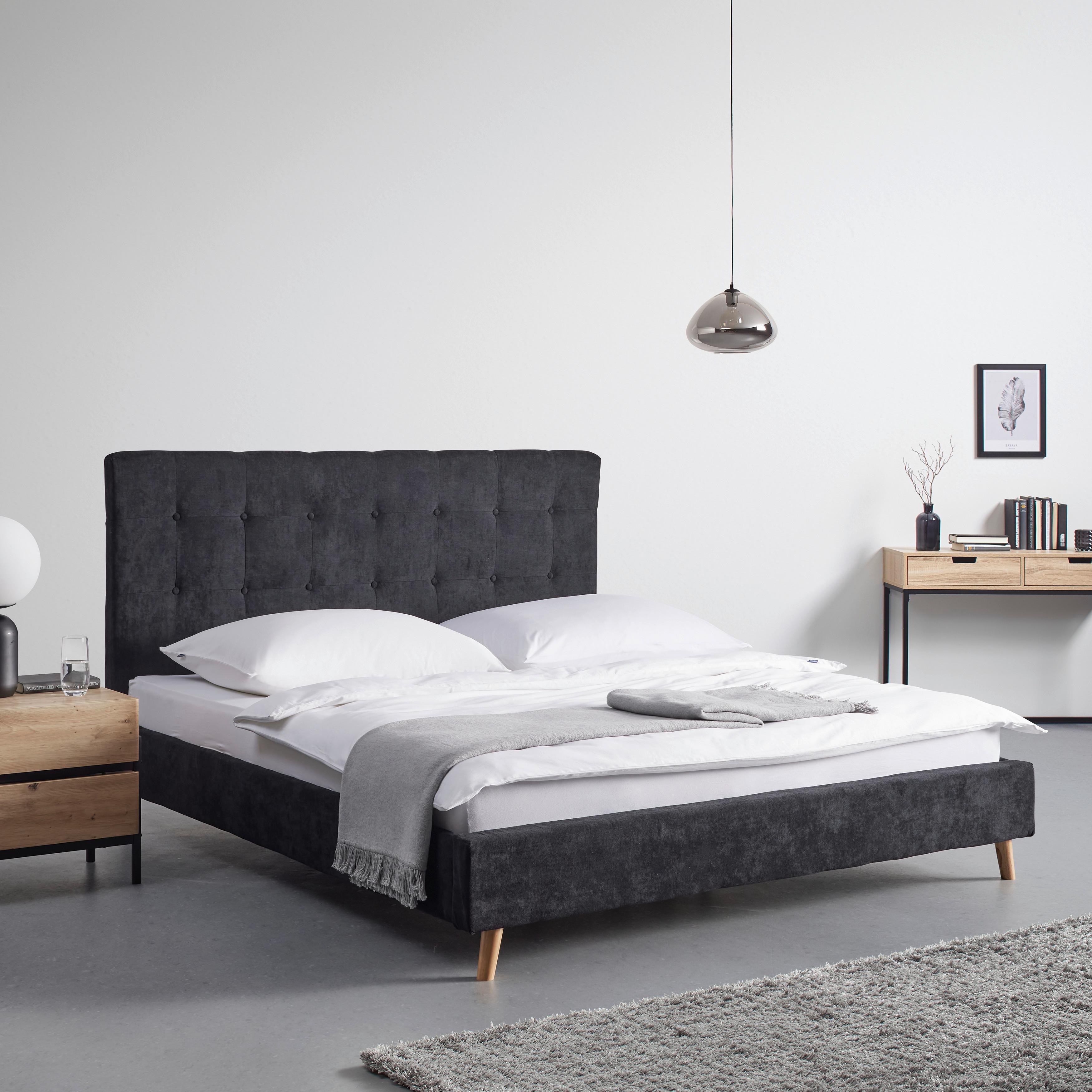 Čalouněná postel RONJA černá - černá/přírodní barvy, Moderní, kov/dřevo (180/200cm) - Bessagi Home