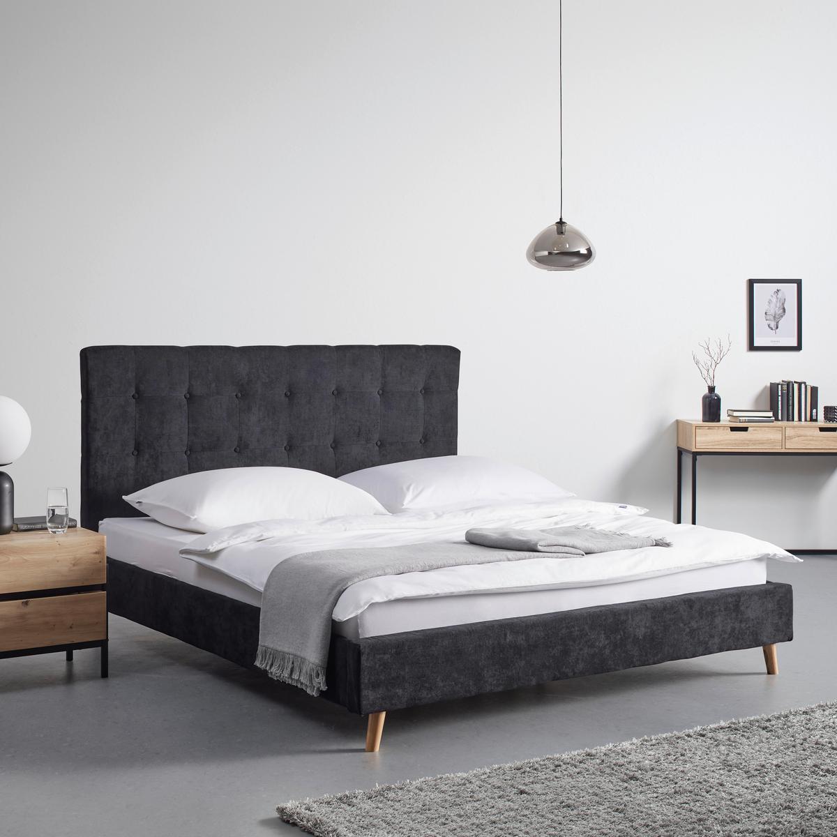 Čalouněná postel RONJA černá - černá/přírodní barvy, Moderní, kov/dřevo (180/200cm) - Bessagi Home