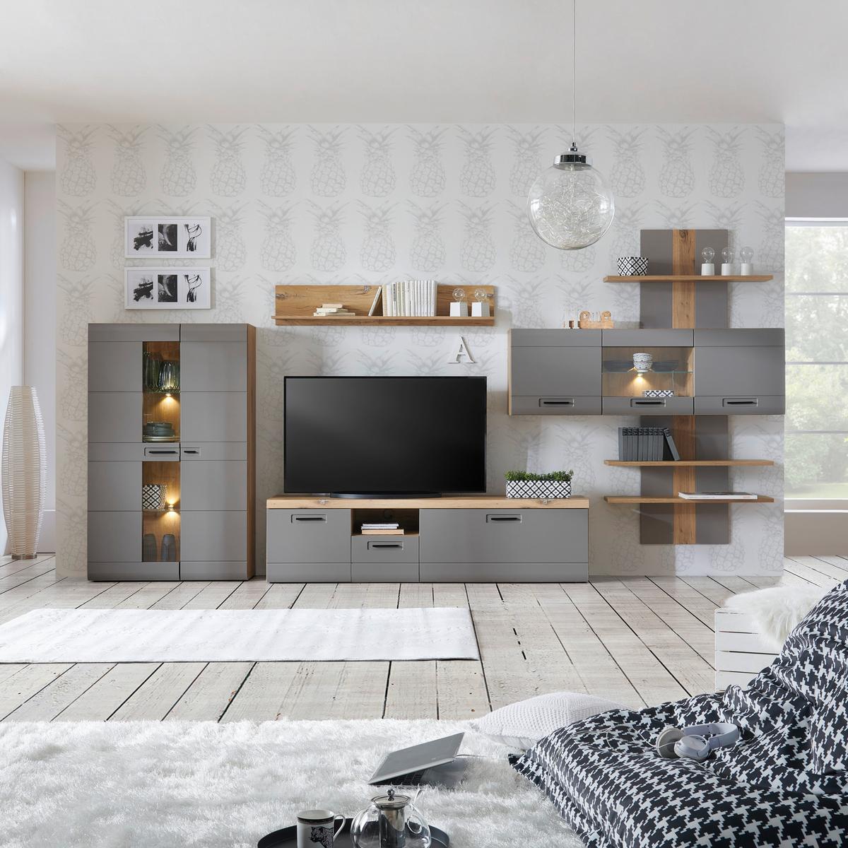 Wandregal Auris B: 100 cm Eiche Dekor 3 Fächer - Grau, MODERN, Holzwerkstoff (100/143/25cm) - Luca Bessoni