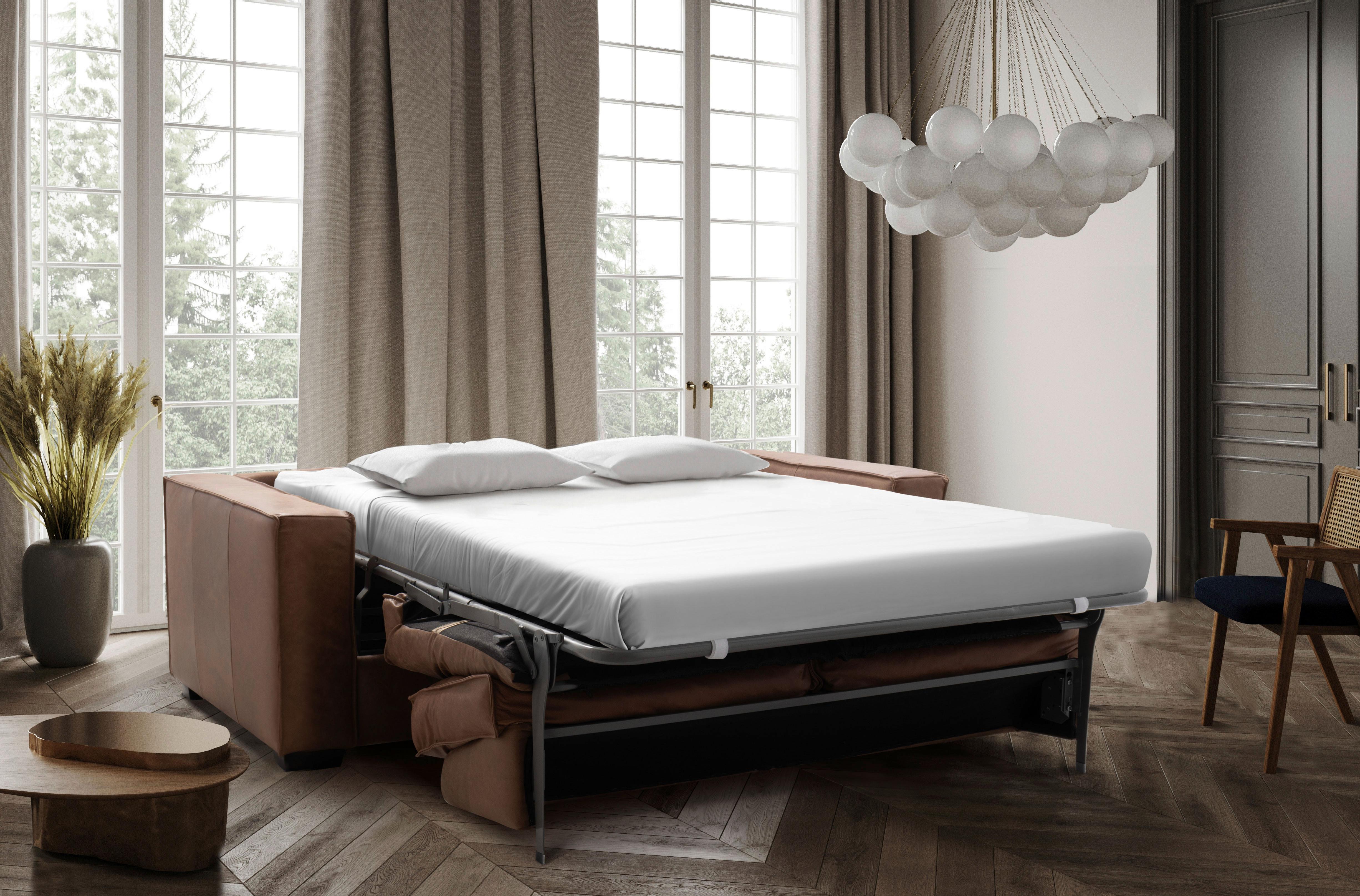 Schlafsofa Texas Cognac Anilinleder, B: 203 Cm - Cognac/Dunkelbraun, Design, Leder (203/85/99cm) - MID.YOU