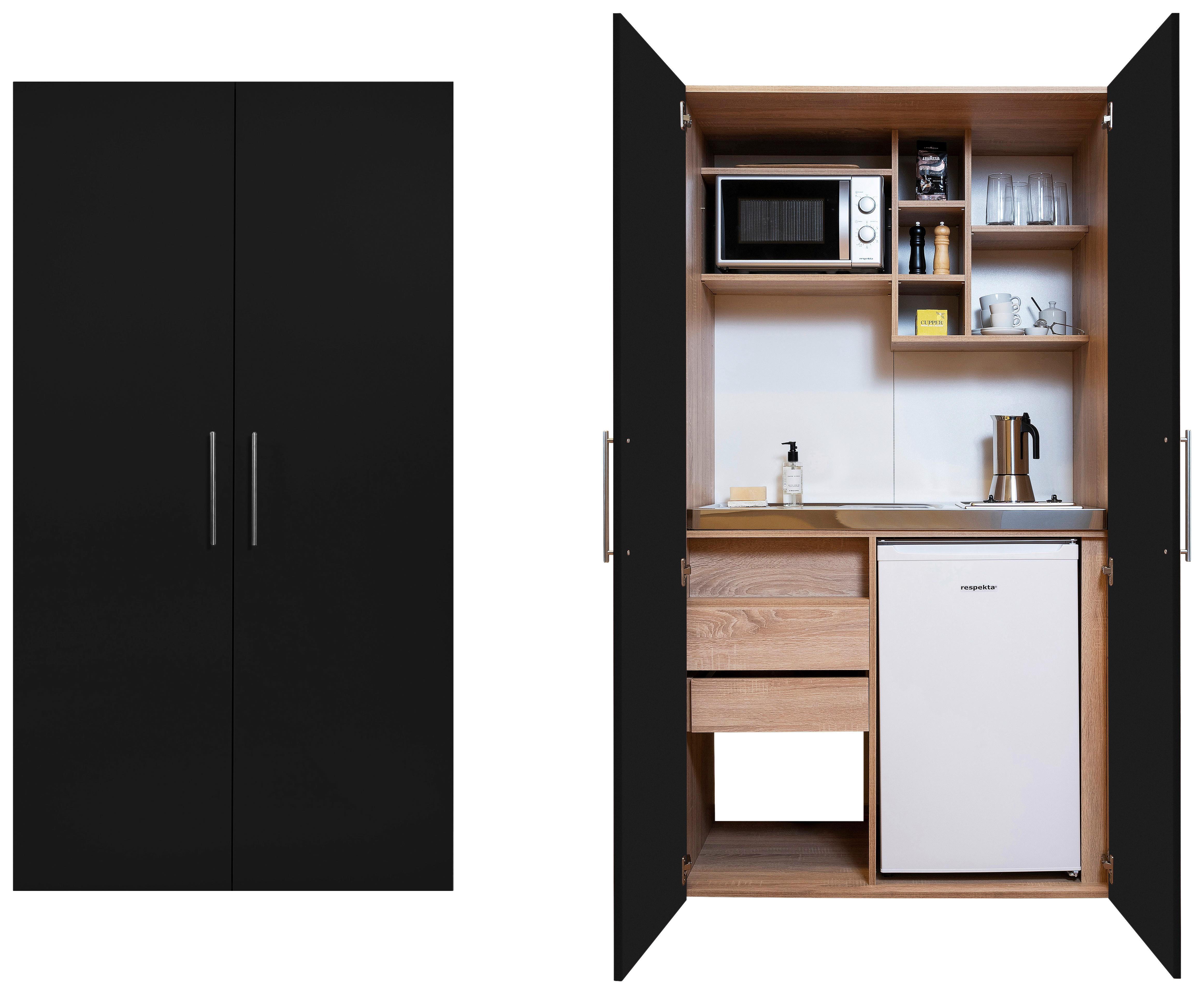 Schrankküche mit E-Geräte / Spüle 104 cm - Edelstahlfarben/Eichefarben, Basics, Holzwerkstoff/Metall (104/193/67cm) - Respekta
