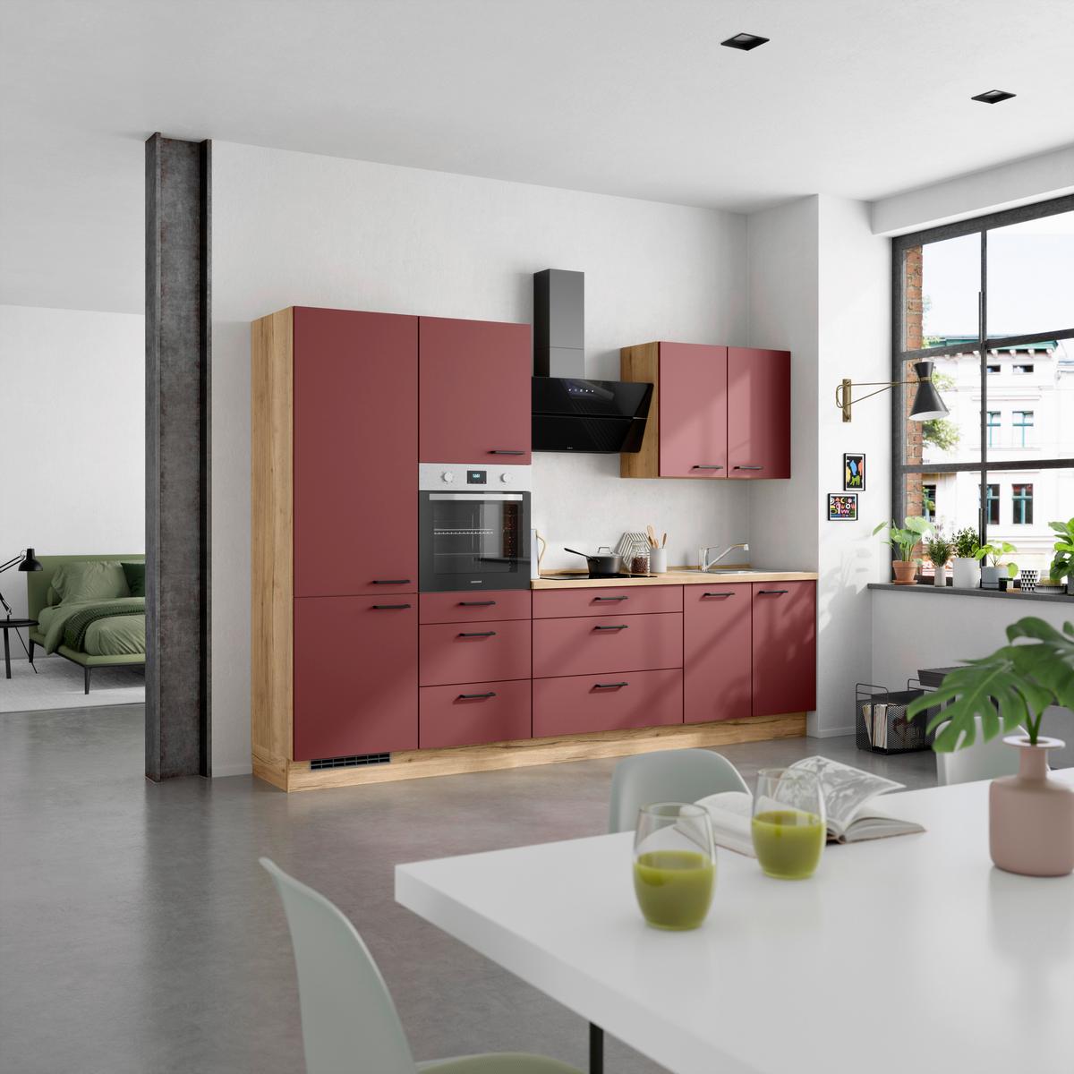 Küchenleerblock Easytouch High-Line, H4 Links - Eichefarben/Rot, MODERN, Holzwerkstoff (300cm) - Nobilia