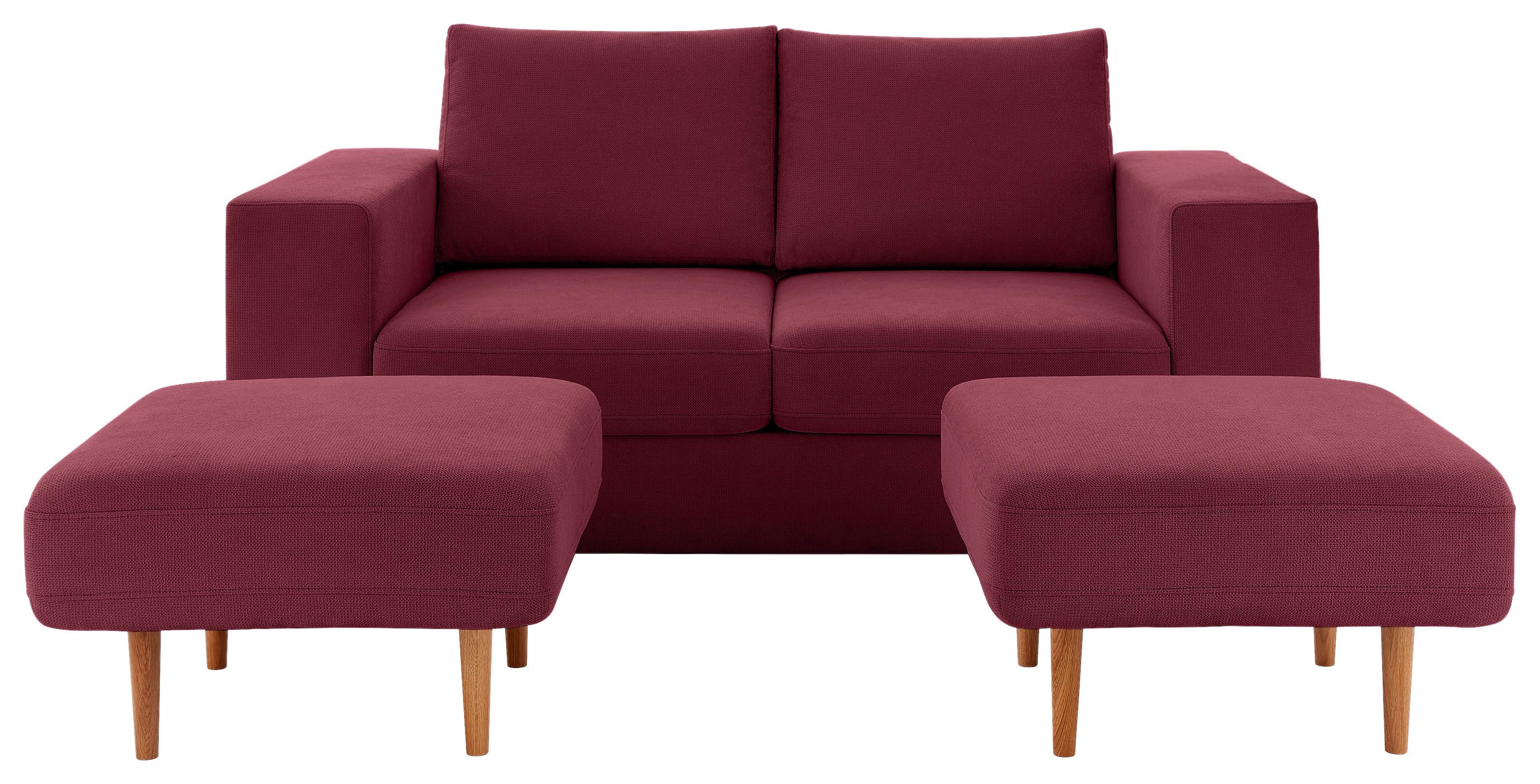 4-Sitzer-Sofa Looks Rot/Beere - Eichefarben/Beere, Design, Textil (252/96/107cm) - LOOKS by W.Joop