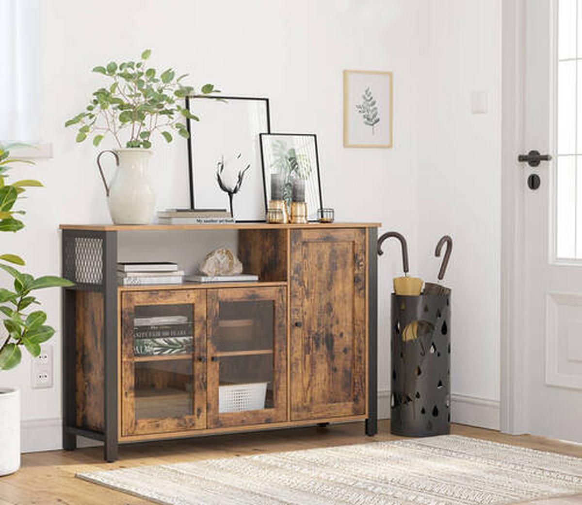 Kommode B: 110 cm Braun/Schwarz - Schwarz/Braun, Trend, Glas/Holzwerkstoff (110/75/33cm) - Boxxx