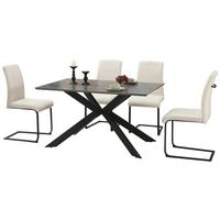 Tischgruppe Brisbane - Schwarz/Weiß, MODERN, Holzwerkstoff/Textil (140/75/90cm)