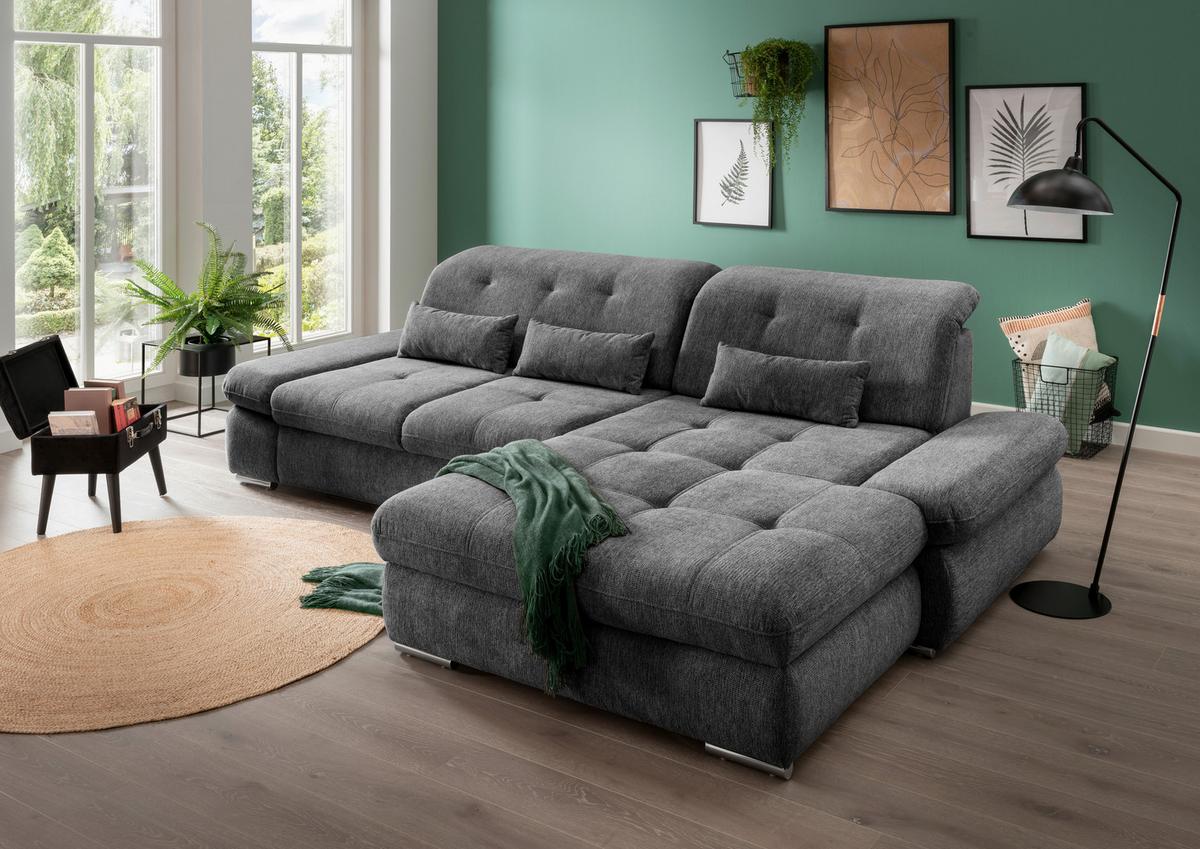 Ecksofa Dalida Anthrazit S: 300x196 cm - Chromfarben/Anthrazit, Design, Textil (300/196cm) - Livetastic
