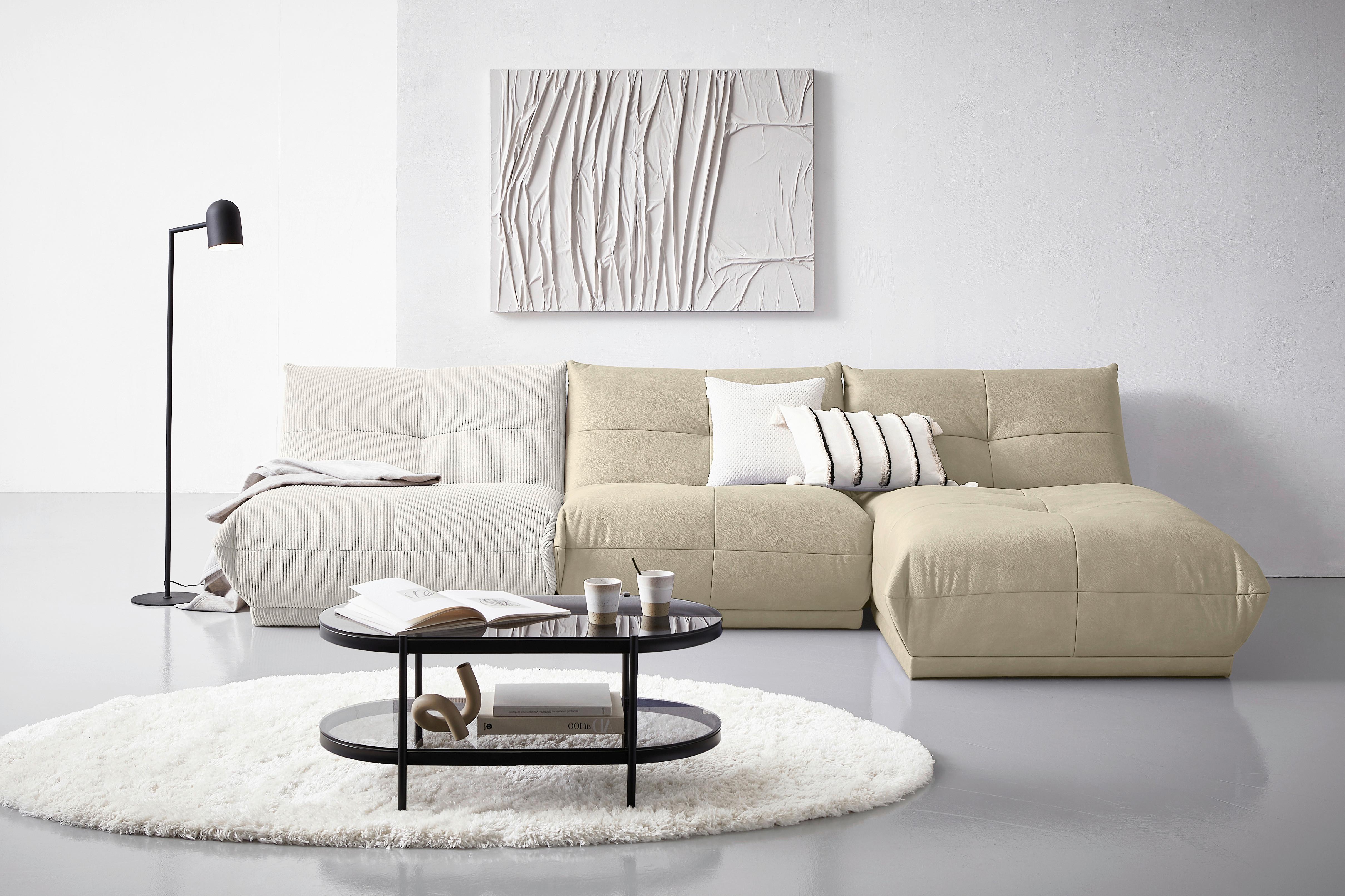 Ecksofa Giselle Creme/weiß S: 315x185 Cm - Creme/Weiß, Trend, Textil (315/185cm) - Livetastic