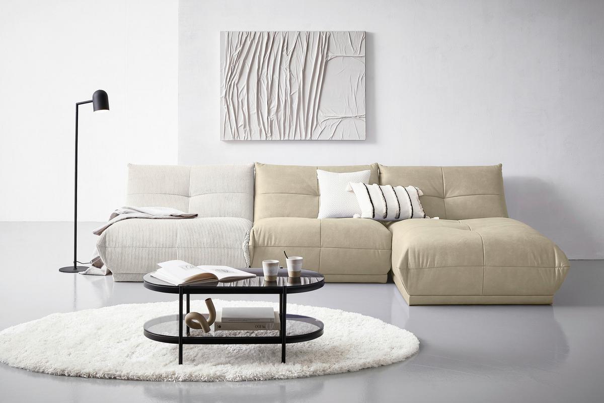 Ecksofa Giselle Creme/Weiß S: 315x185 cm - Creme/Weiß, Trend, Textil (315/185cm) - Livetastic