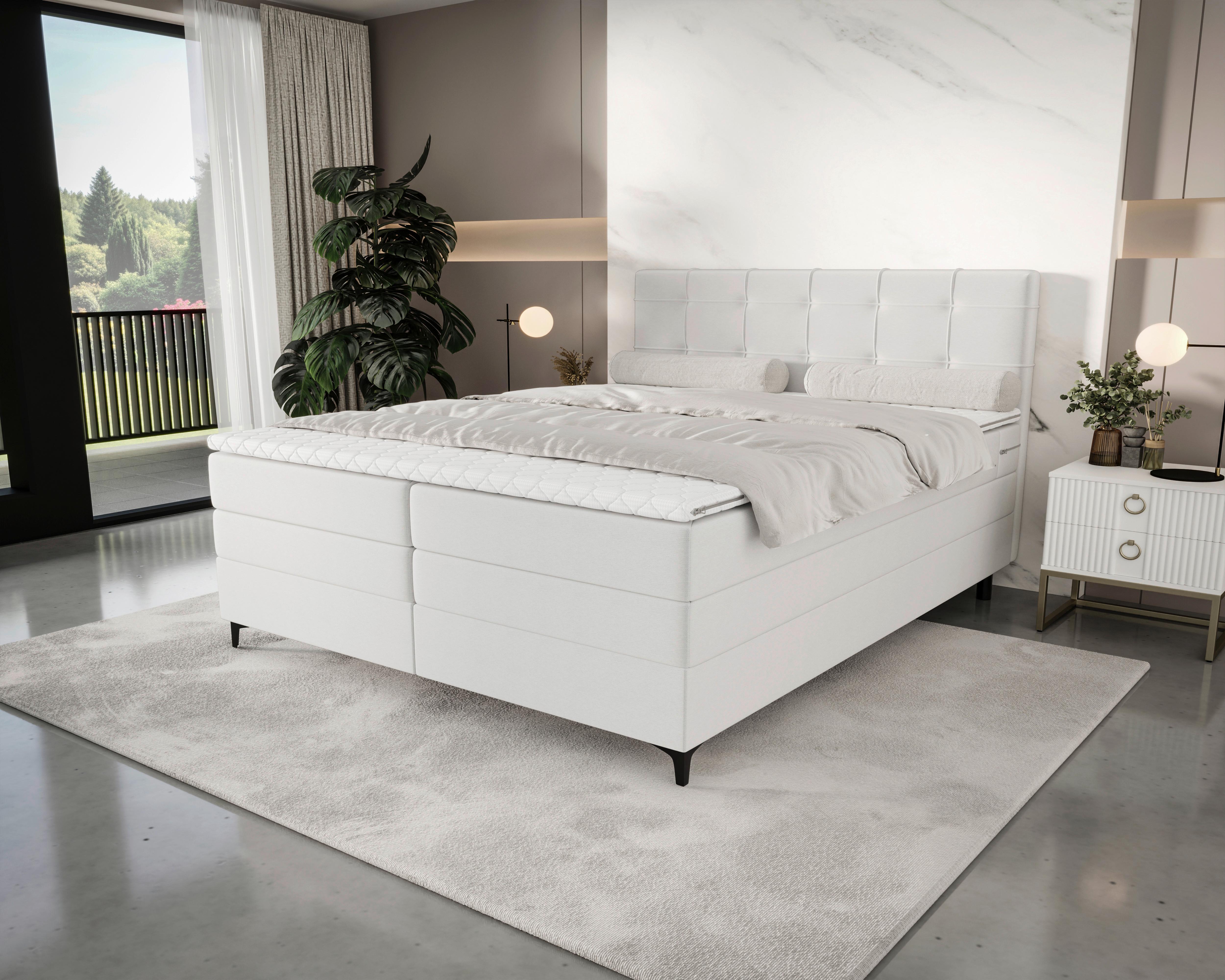 Boxspringbett Mitto mit Topper 180x200 cm - Beige/Schwarz, KONVENTIONELL, Textil/Metall (180/200cm)