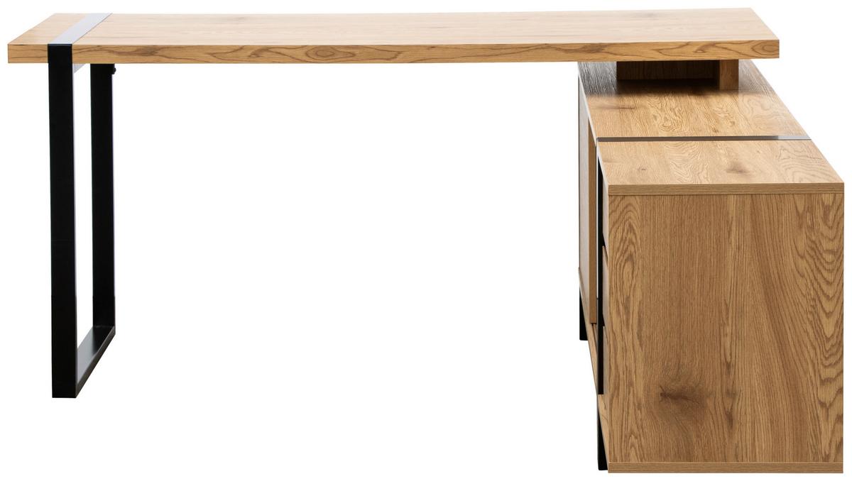 Eckschreibtisch Ray Schwarz/Eichefarben L: 160 cm - Eichefarben/Schwarz, MODERN, Holzwerkstoff/Metall (160/160/76cm) - MID.YOU