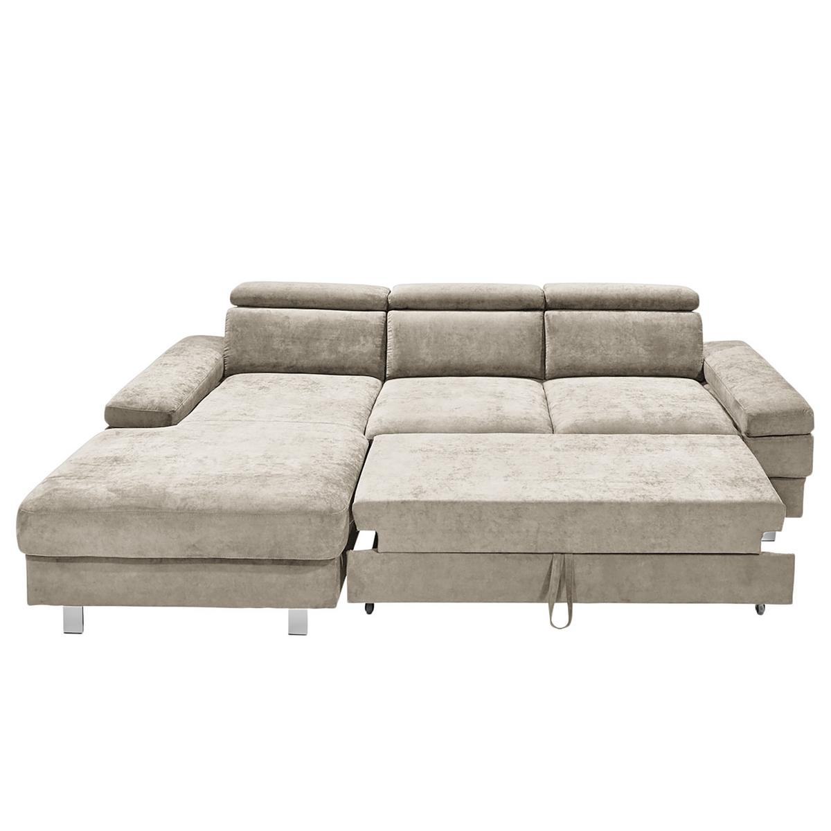 Ecksofa Elvis, Greige S: 182x259 Cm - Greige/Silberfarben, KONVENTIONELL, Textil (182/259cm) - Trendmanufaktur