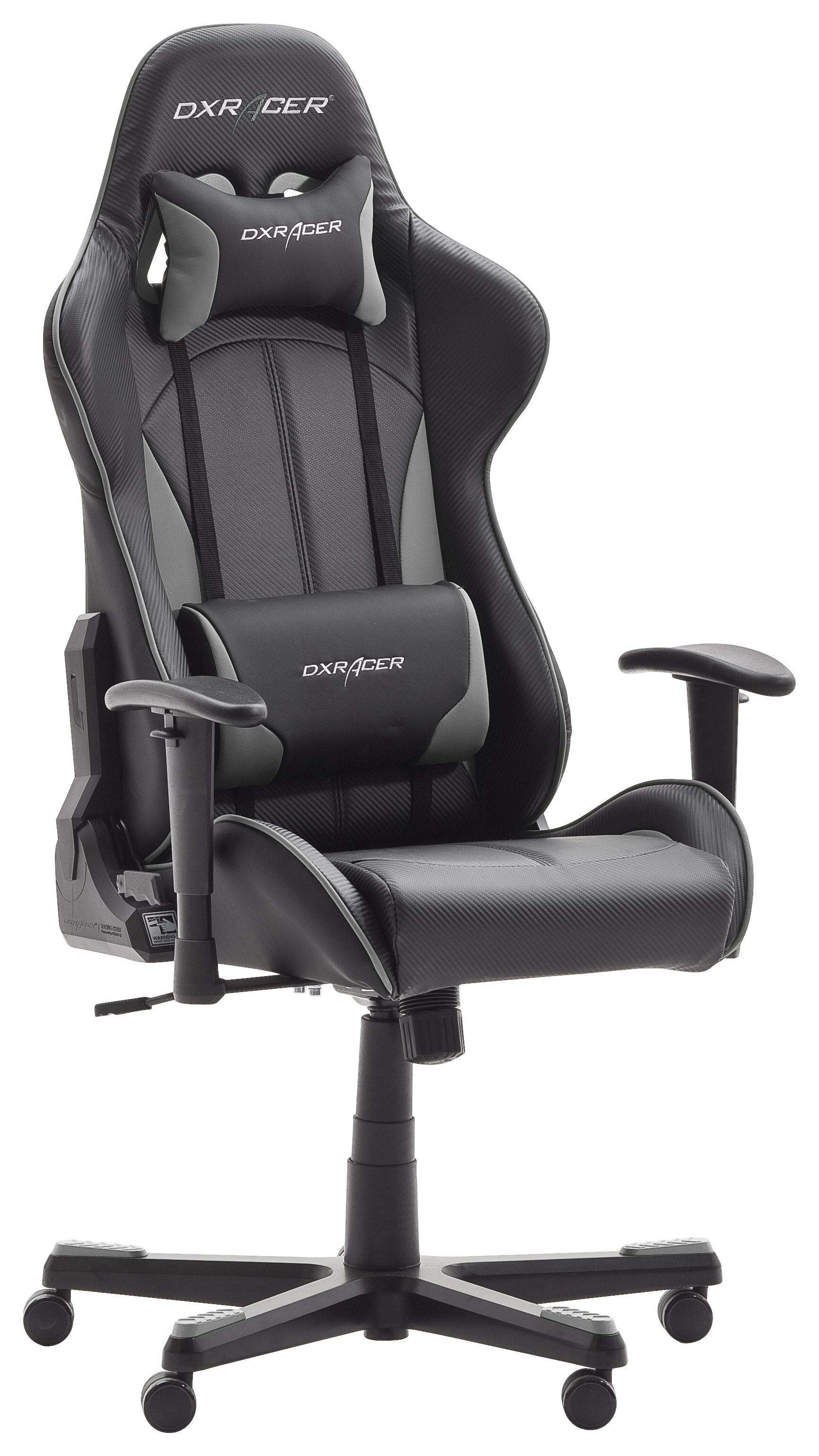 Gaming Stuhl Dxracer Mit Rückenkissen, Schwarz/Grau - Schwarz/Grau, MODERN, Kunststoff/Metall (74/123-132/52cm) - Dxracer