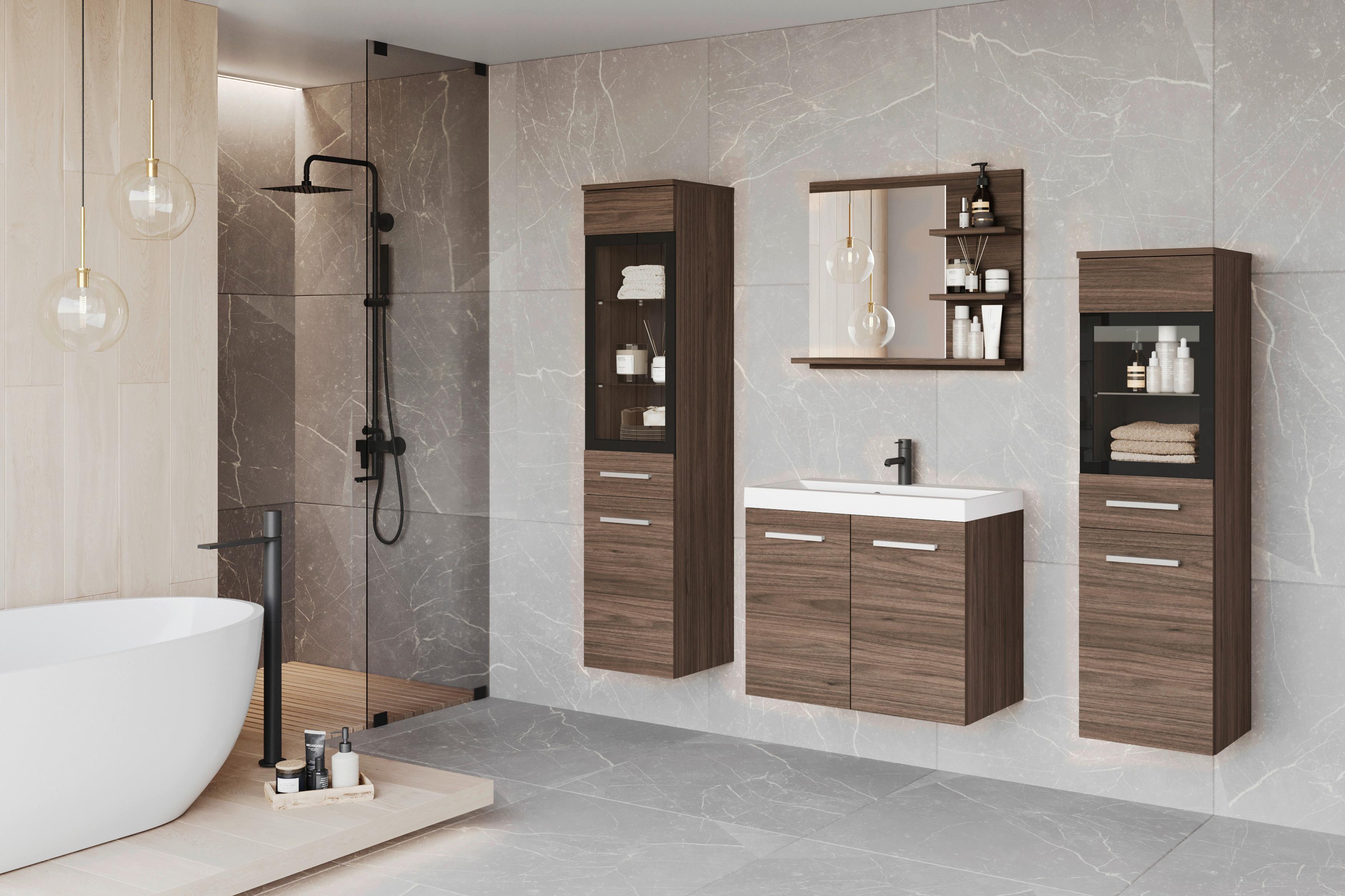 Badezimmer Madrit-Set 5-tlg Villa Nussbaum, B: 120,4 cm - Nussbaumfarben/Weiß, LIFESTYLE, Glas/Keramik (120,4/131,5/34,5cm) - P & B