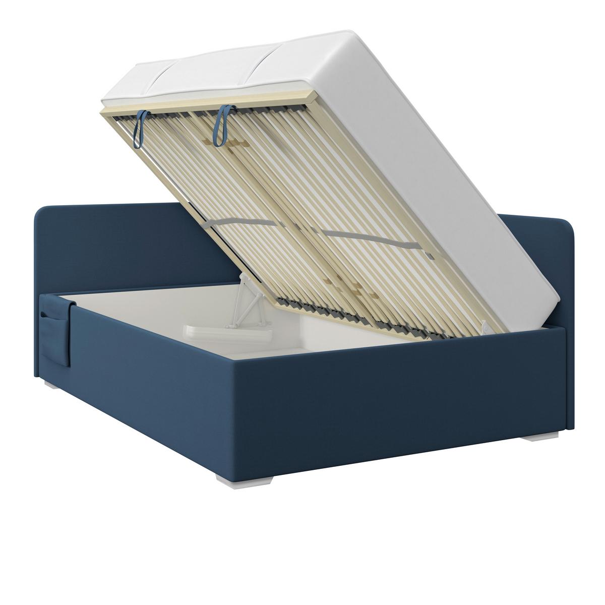 Polsterbett Remi - Chromfarben/Dunkelblau, MODERN, Holz/Textil (140/200cm)