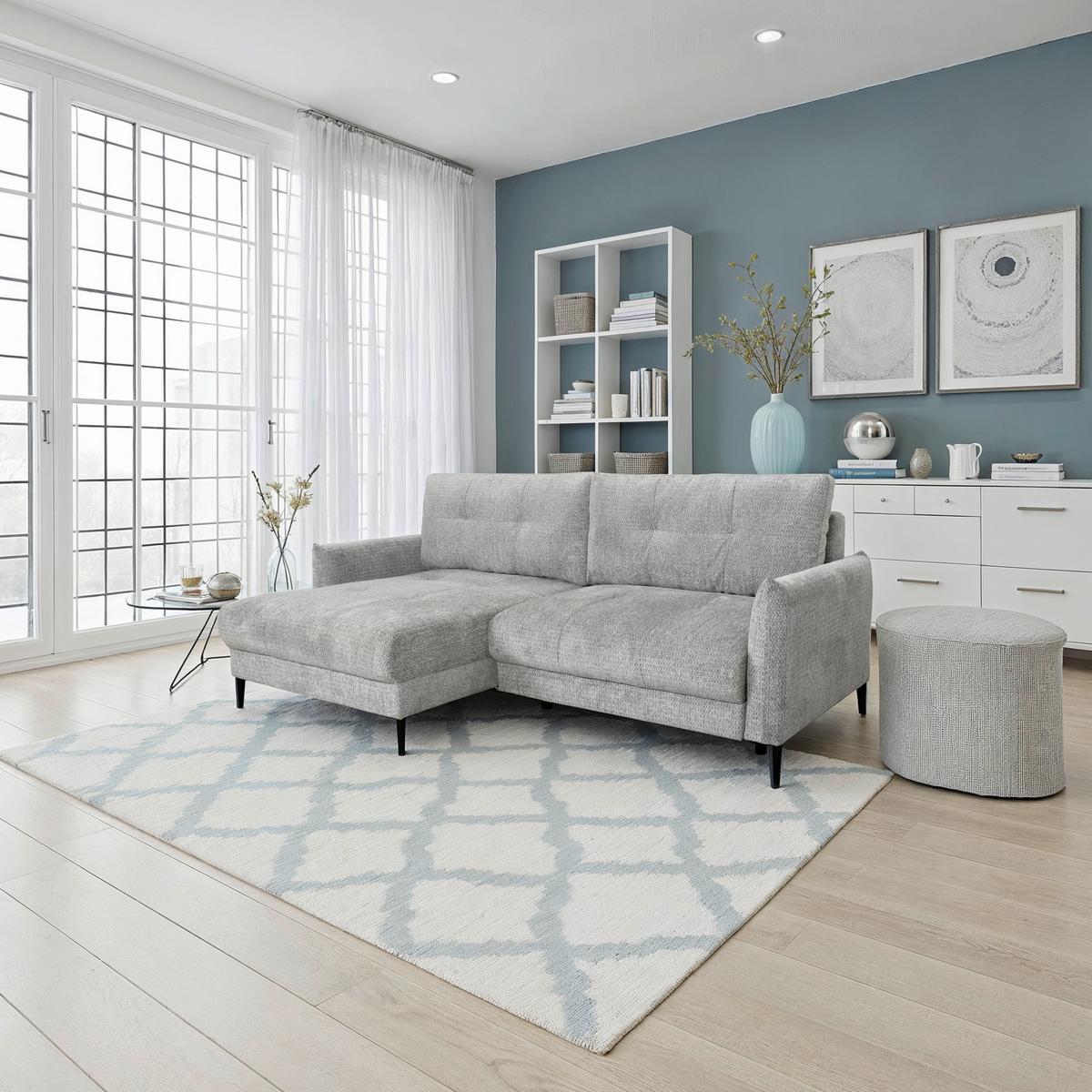 Ecksofa Polis Webstoff Grau, 221x142cm - Schwarz/Grau, Trend, Textil (221/142cm) - Ondega