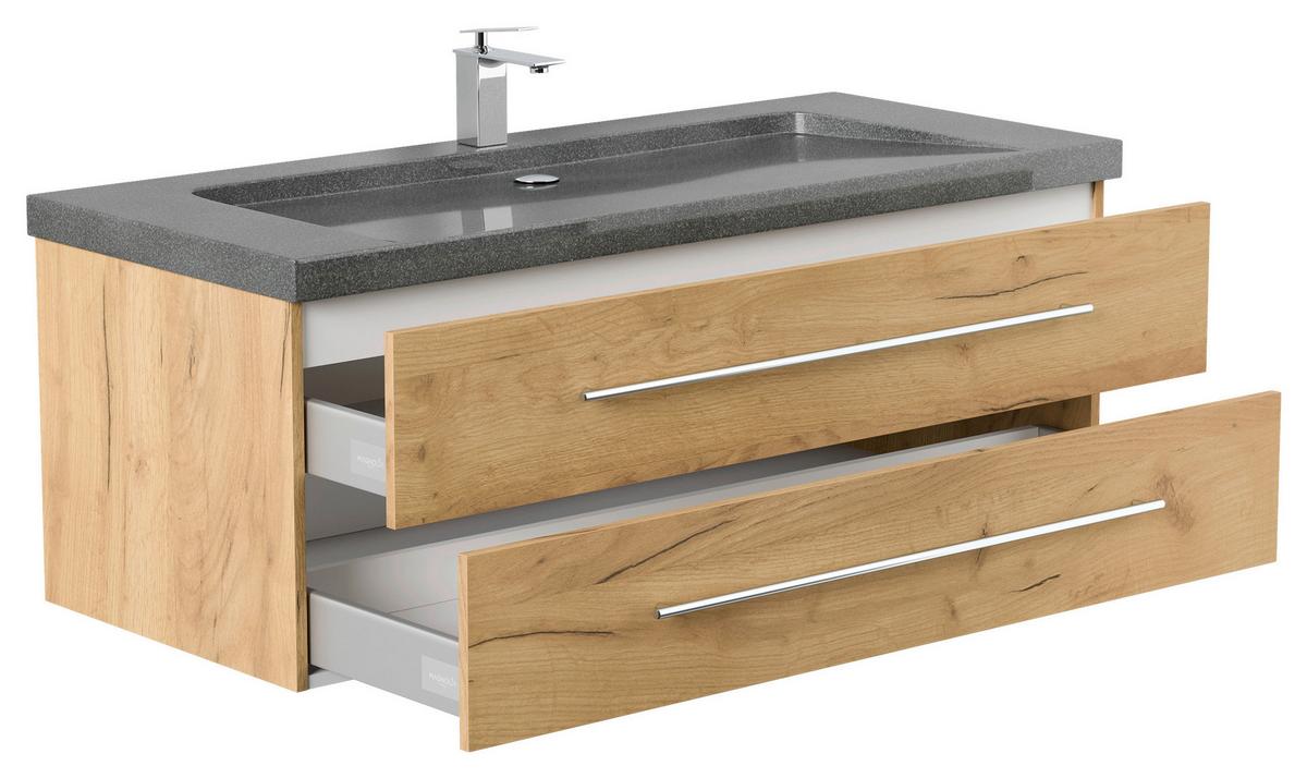 WASCHTISCHKOMBI Yamo, Eichefarben B: 100cm - Eichefarben, Basics, Holzwerkstoff/Stein (130cm) - MID.YOU