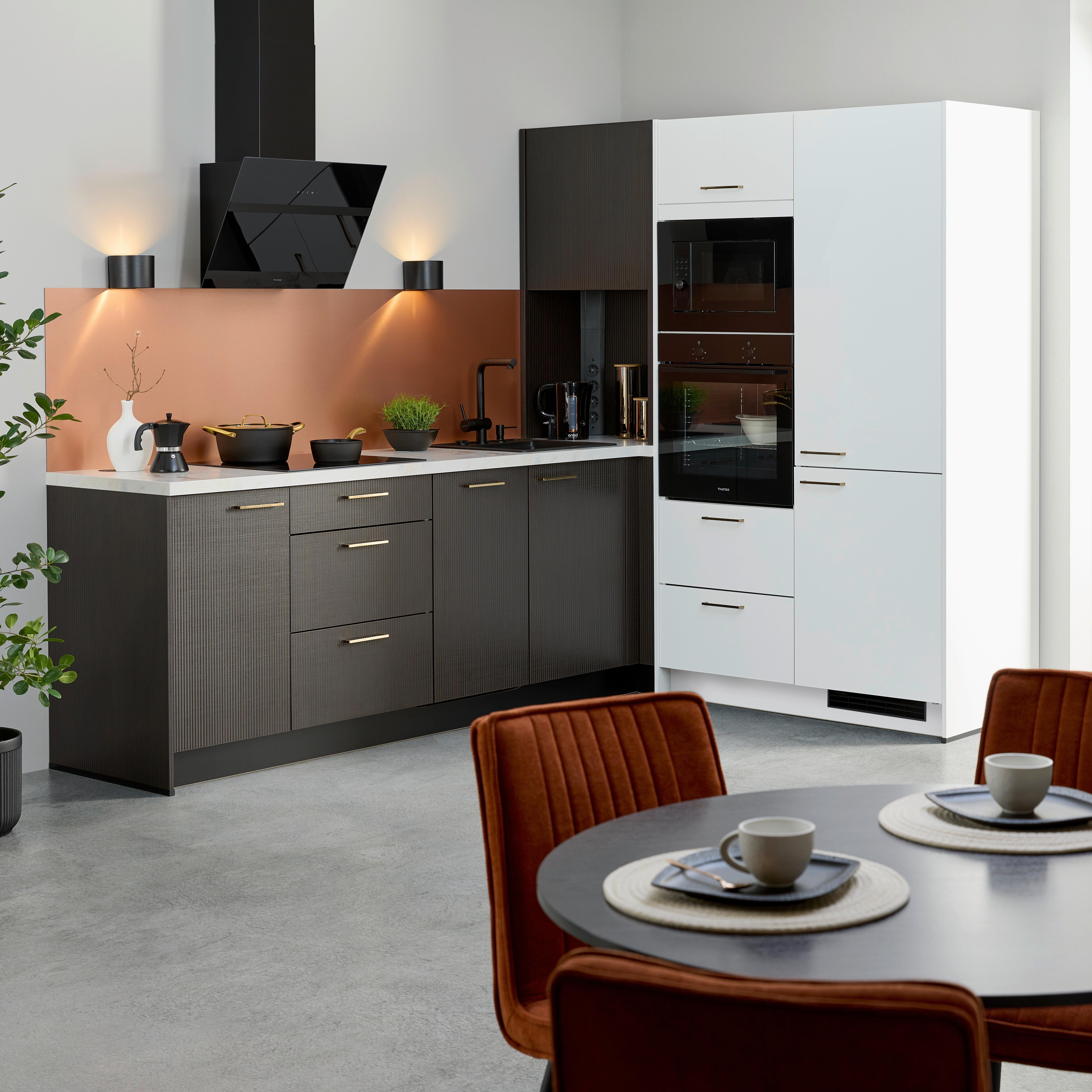 Eckküche Star/stripe - Weiß Hochglanz/Dunkelbraun, Design, Holzwerkstoff (266,6/188,3cm) - Express-Kuechen