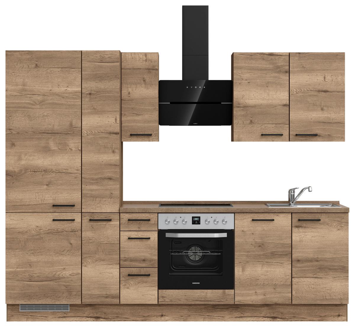 Kuchyňská linka 270 cm, dekor dub Havanna - černá/tmavý dub, Moderní, kov/kompozitní dřevo (270cm) - Nobilia