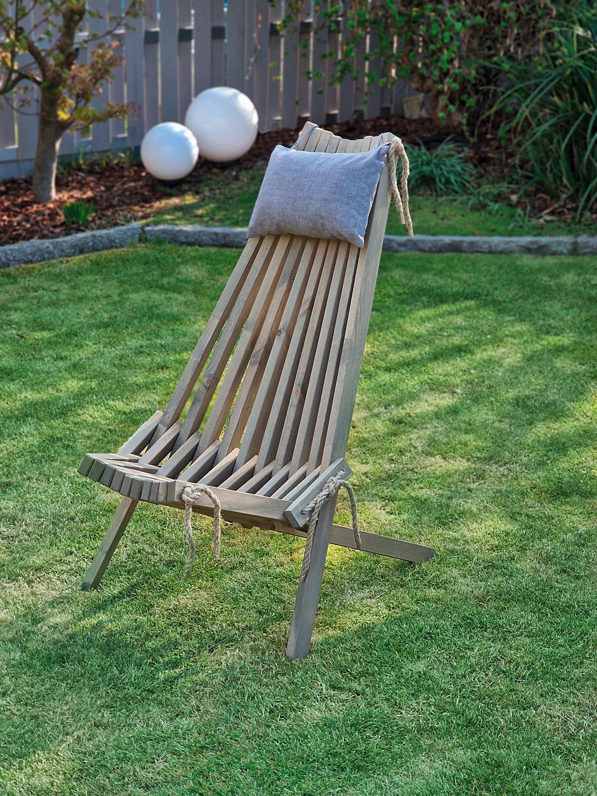 Garten-Relaxsessel Falun Holz Klappbar, mit Zierkissen - Grau, MODERN, Holz/Textil (69/104/93cm) - Gardenson