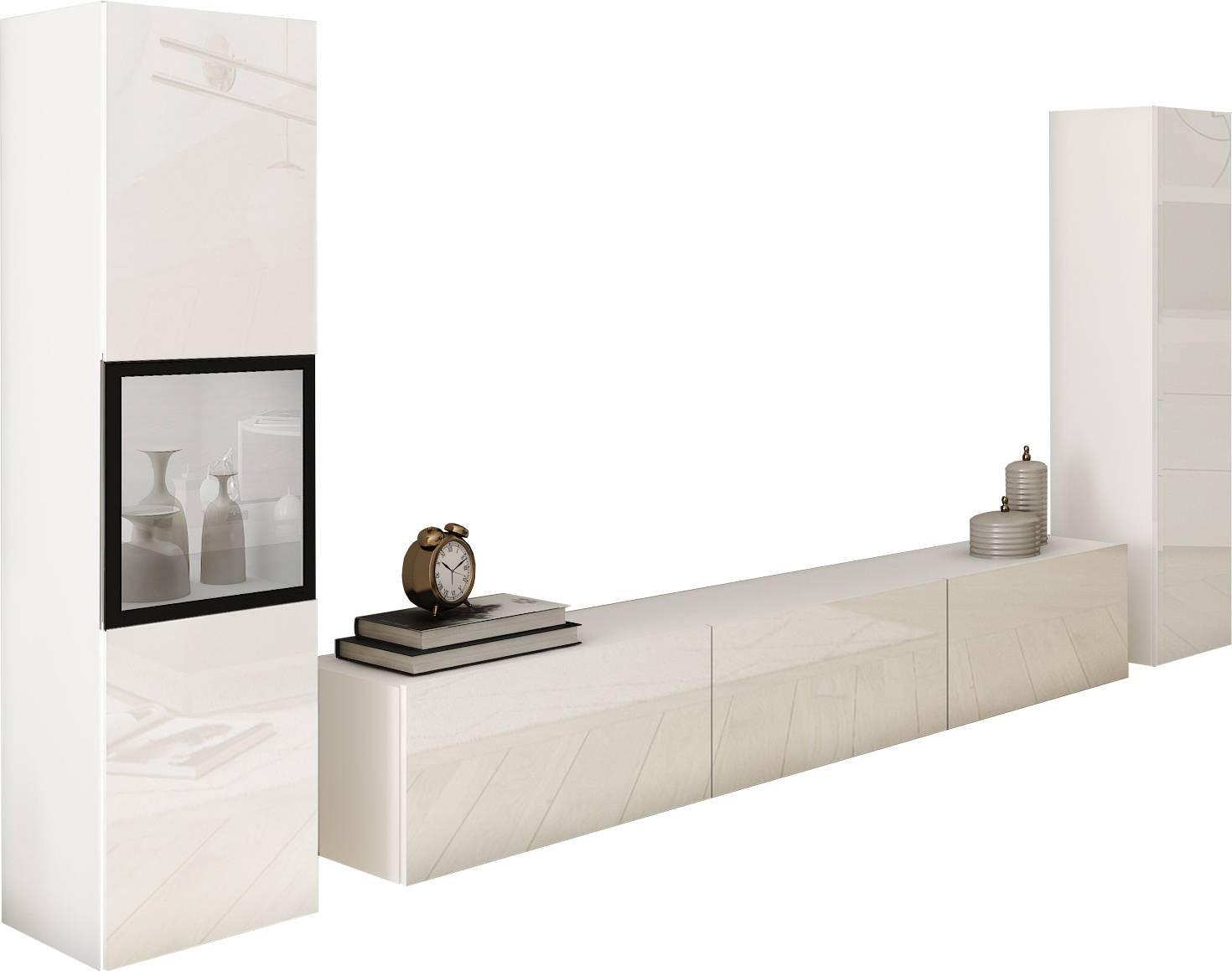 Wohnwand Berlin Iii Weiß B: 240 Cm - Weiß Hochglanz/Weiß, Design, Glas/Holzwerkstoff (240/130/31cm) - MID.YOU
