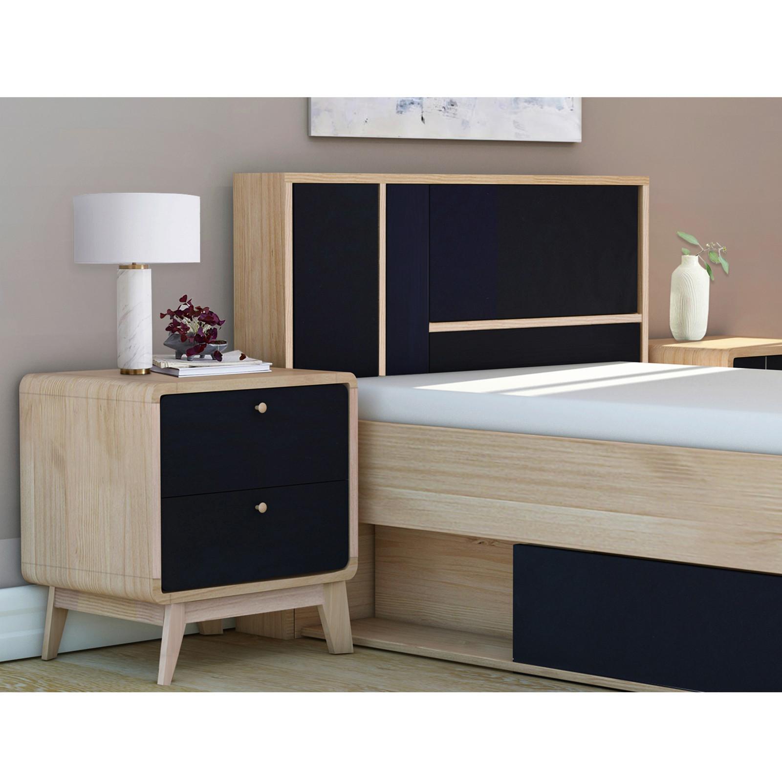 Nachttisch Cassie Schwarz Eiche Dekor - Eichefarben/Schwarz, Design (51/53/39cm) - MID.YOU