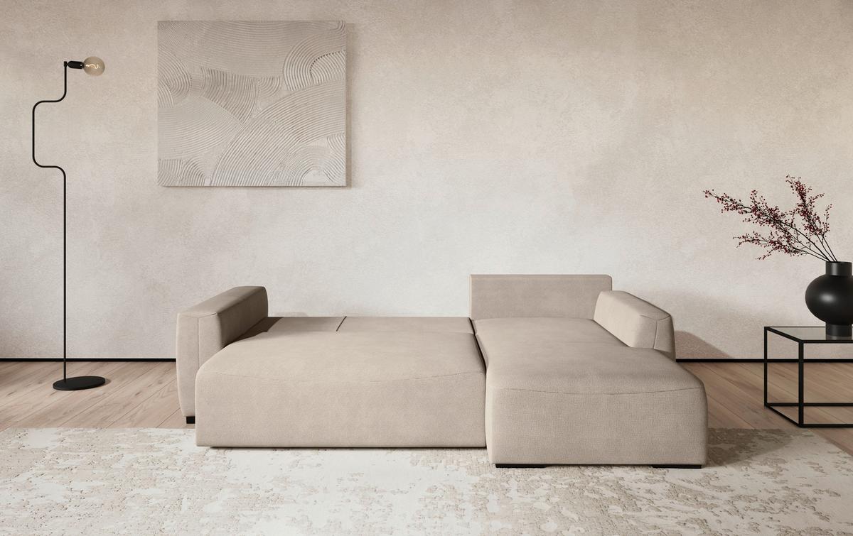 Ecksofa mit Bettfunktion Giro Mikrofaser natur, B: 252cm - Schwarz/Naturfarben, Trend, Textil (252/86/170cm)