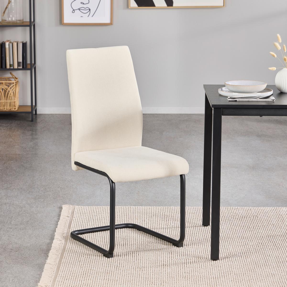 Schwingstuhl Anne Webstoff creme gepolstert - Creme/Schwarz, KONVENTIONELL, Textil/Metall (44/96/57cm)