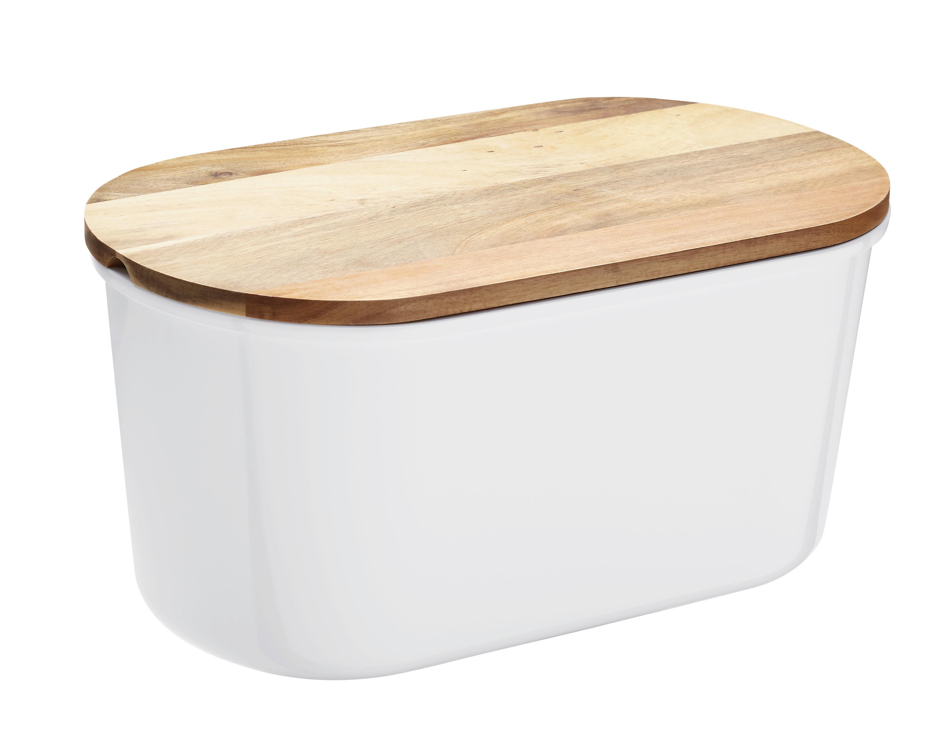 Brotbox aus Kunststoff Echtwerk Fresh 37/21,5/17,2 cm - Weiß/Akaziefarben, Trend, Holz/Kunststoff (37/21,5/17,2cm) - Echtwerk