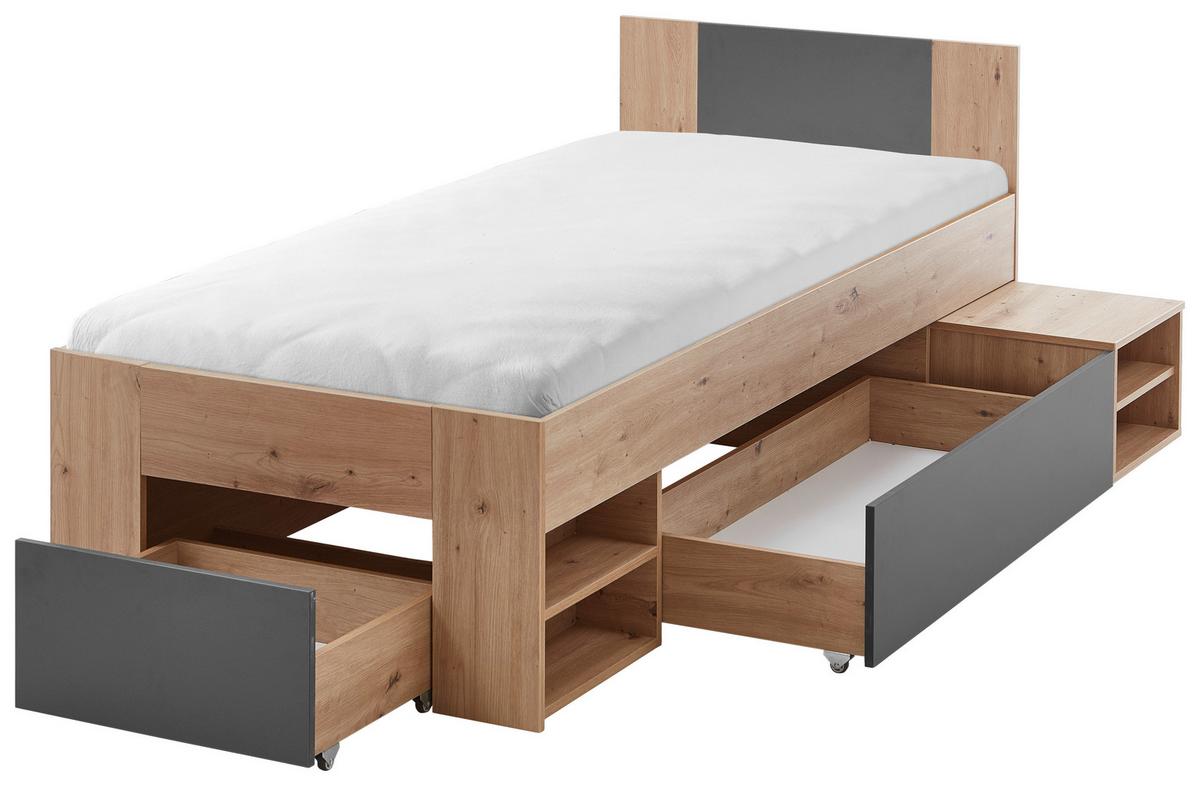 Ágykeret Azurro 90/200 Cm - Artisan tölgy/antracit, Modern, faalapú anyag (90/200cm)