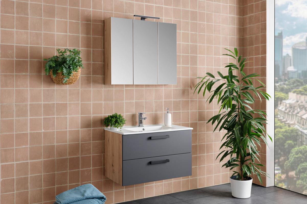 Badmöbel-set 2-tlg. Rina B: 80 Cm - Anthrazit/Eiche Artisan, KONVENTIONELL, Keramik/Holzwerkstoff (80/200/45,5cm)
