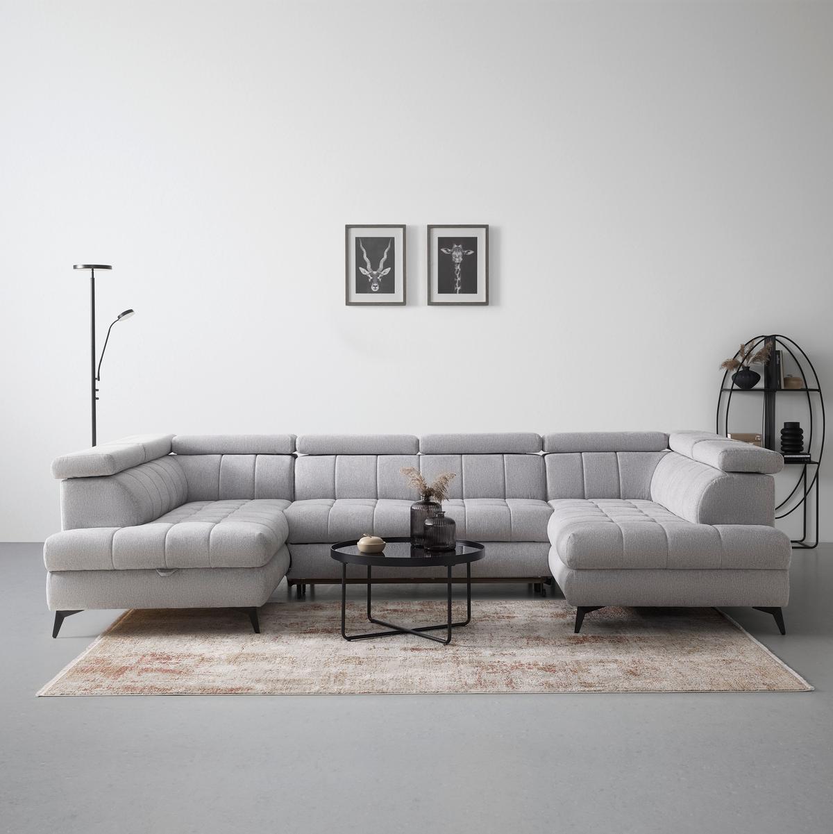 Sedací souprava LOOK, levá, stříbrná - barvy stříbra/černá, Moderní, kov/dřevo (195/82-100/343cm) - Mömax