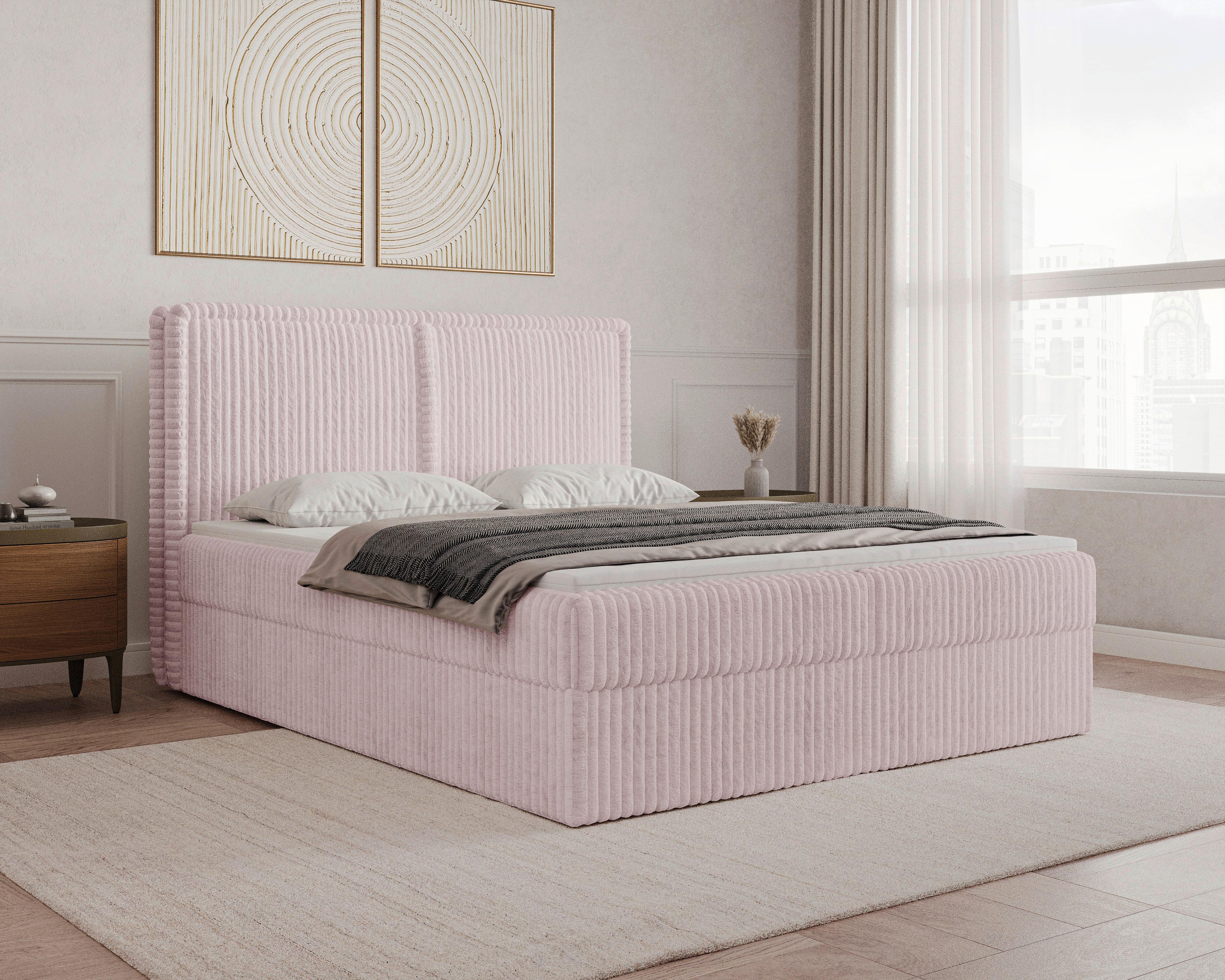 Boxbett Barcelona LF: 140x200 Pink - Pink/Schwarz, MODERN, Holz/Kunststoff (140/200cm) - Livetastic
