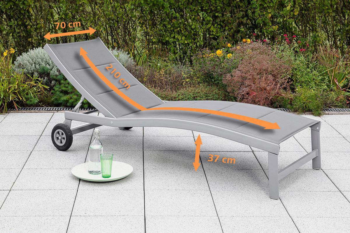 Gartenliege San Marino Metall/ Textil verstellbar mit Räder - Silberfarben/Grau, KONVENTIONELL, Textil/Metall (70/37,5/207cm) - Gardenson