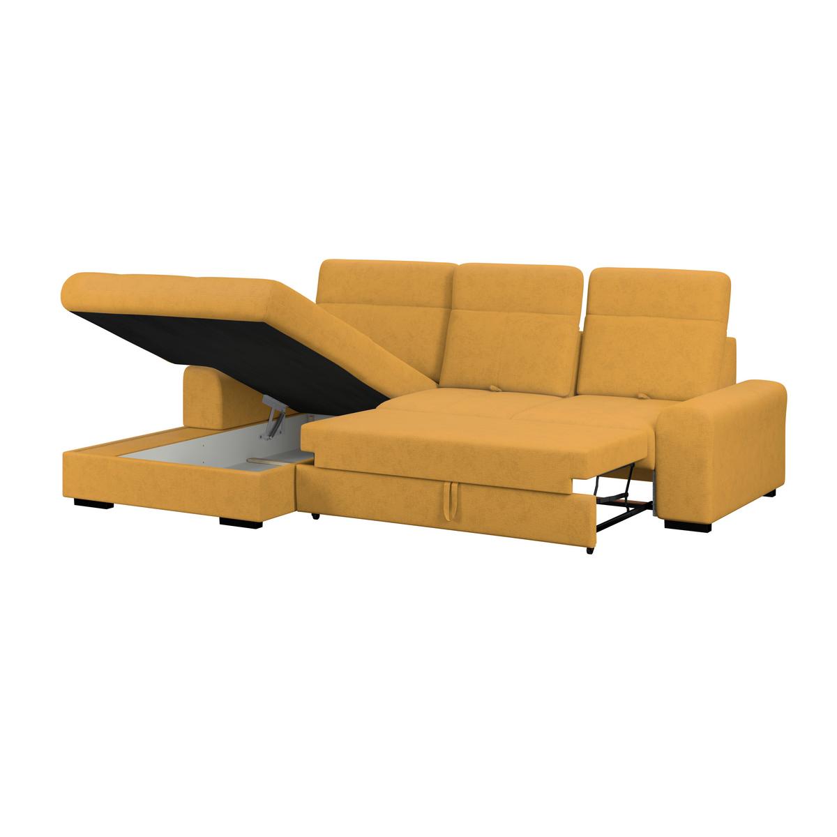 Ecksofa mit Bettfunktion Malaga new Chenille gold - Gelb/Schwarz, KONVENTIONELL, Textil (203/286cm) - Ondega