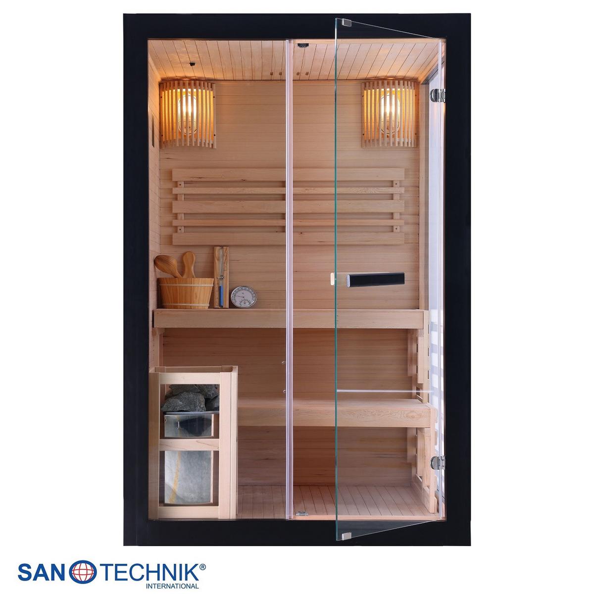 Finnische Panoramasauna BHT: 130x200x120 cm - Schwarz, Basics, Glas/Holz (130/200/120cm) - Sanotechnik
