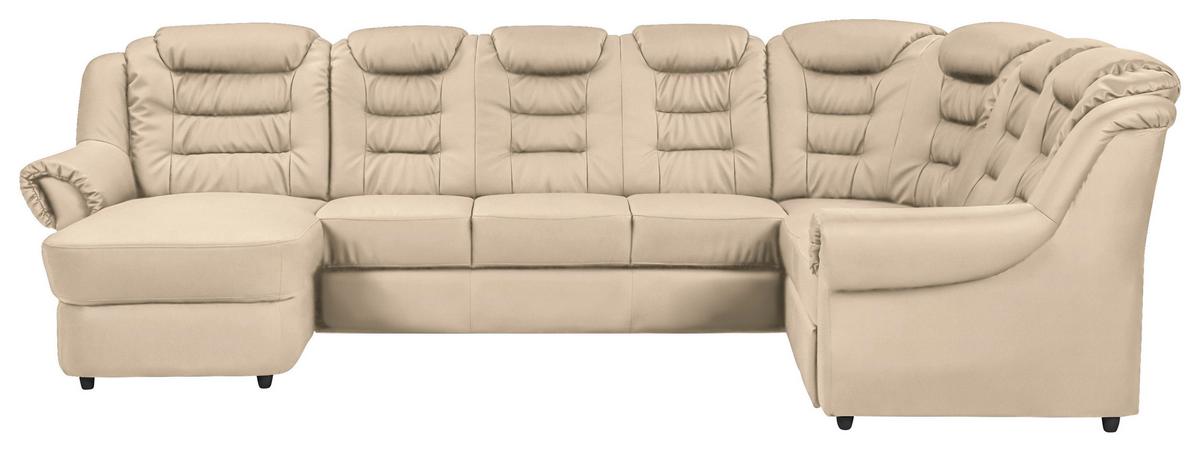 Wohnlandschaft Boston Beige Lederlook - Beige/Schwarz, KONVENTIONELL, Textil (165/333/216cm) - Livetastic